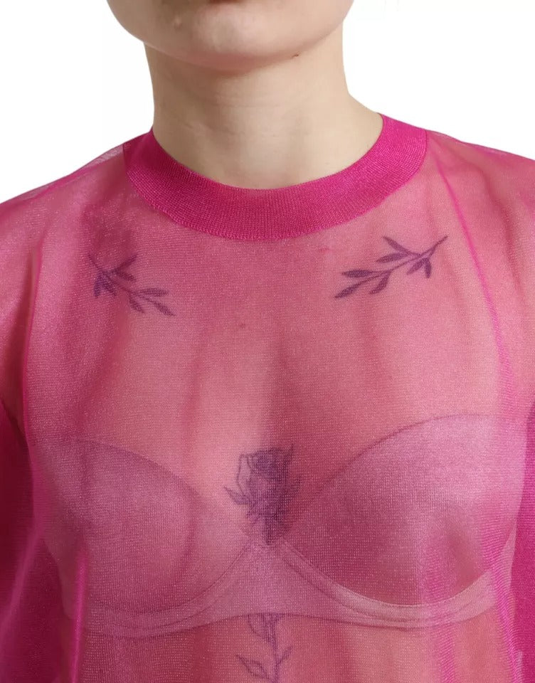 Dolce & Gabbana Pink Sheer Long Sleeves Crewneck Top Women's Blouse (Pre-Owned)