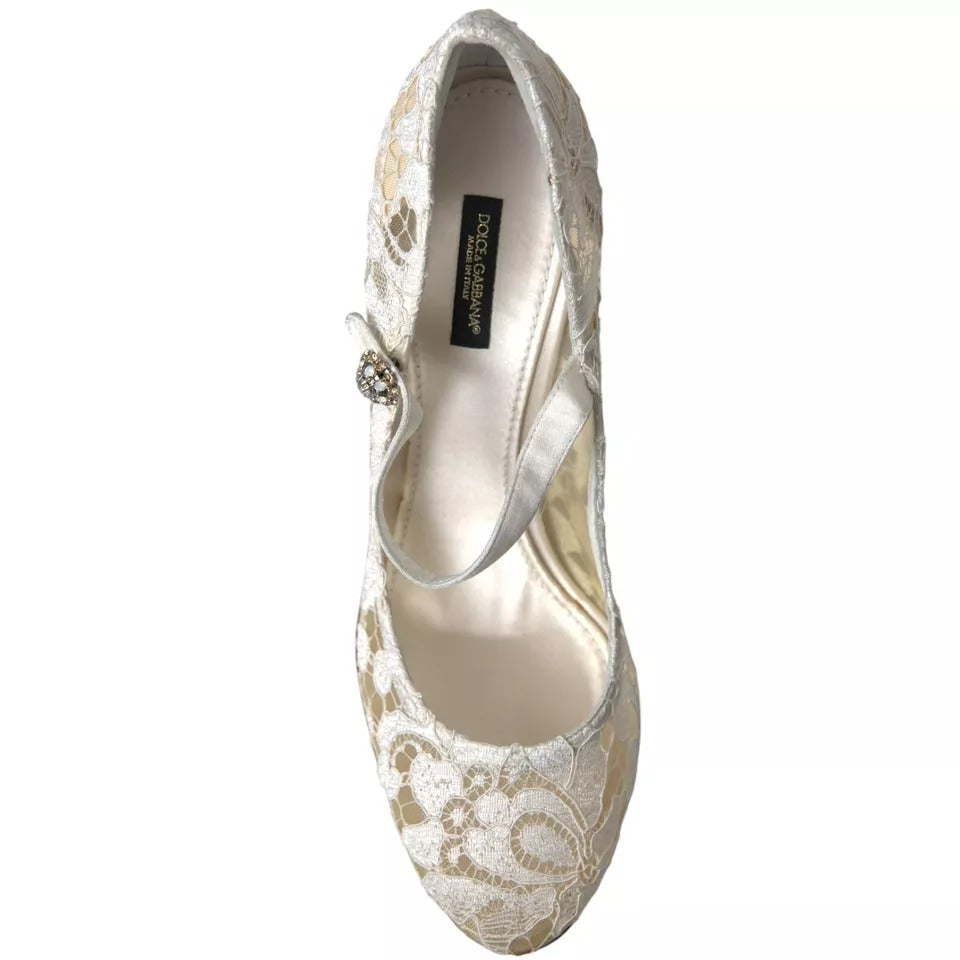 Dolce & Gabbana White Lace Crystals Heels Sandals Women's Shoes (Pre-Owned)