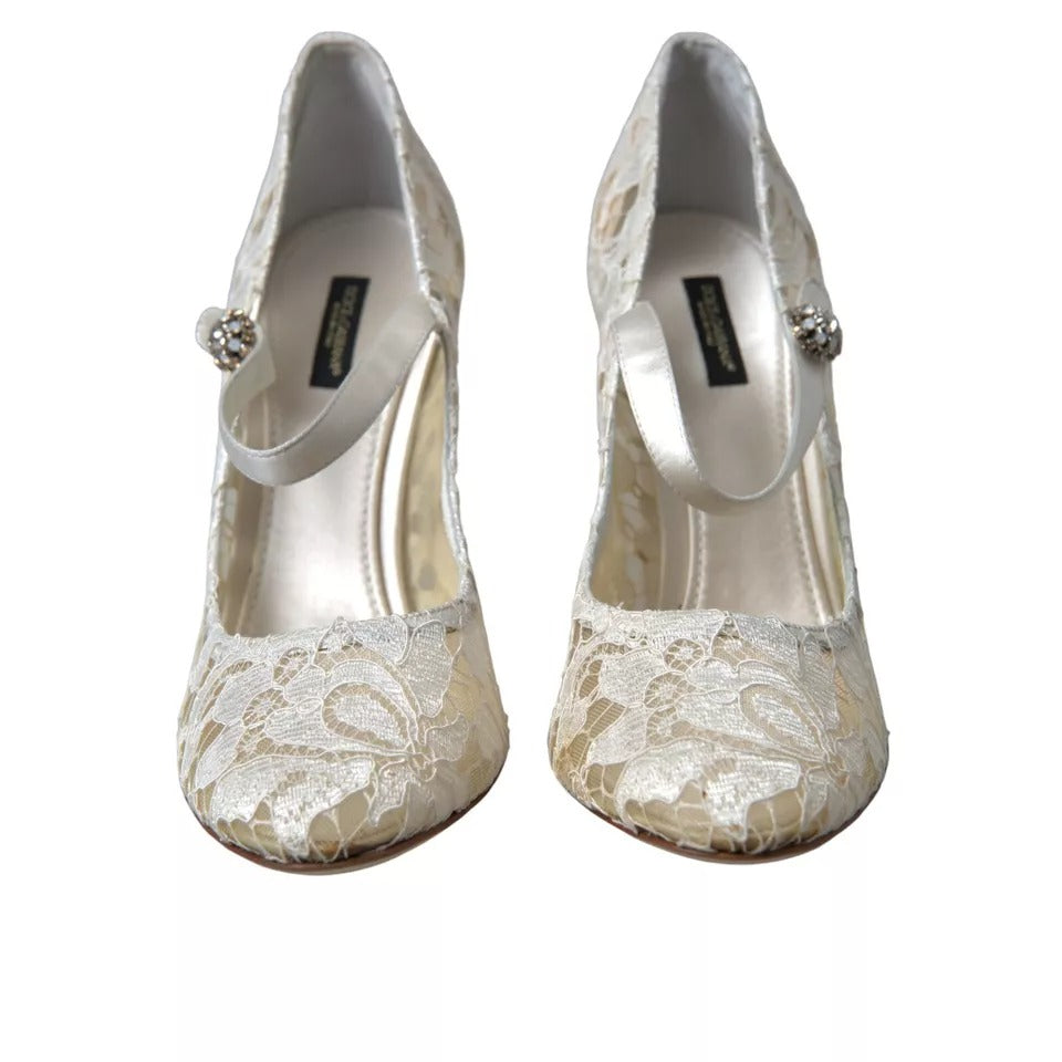 Dolce & Gabbana White Lace Crystals Heels Sandals Women's Shoes (Pre-Owned)