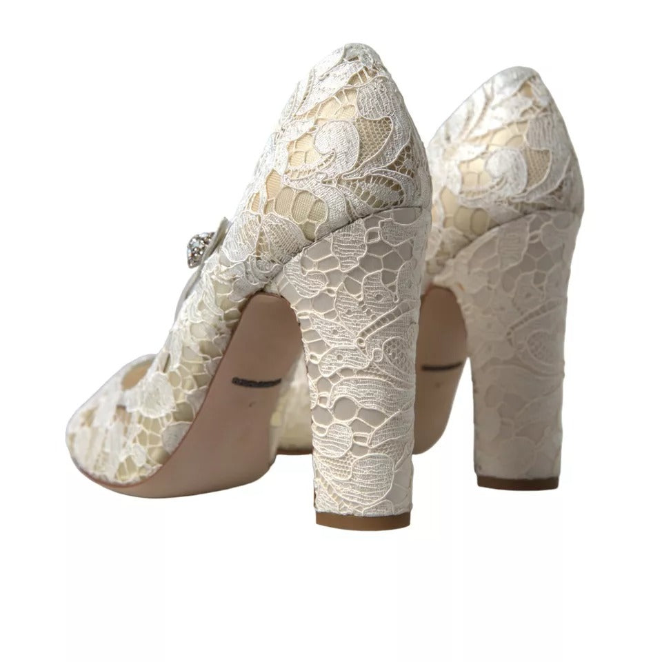 Dolce & Gabbana White Lace Crystals Heels Sandals Women's Shoes (Pre-Owned)