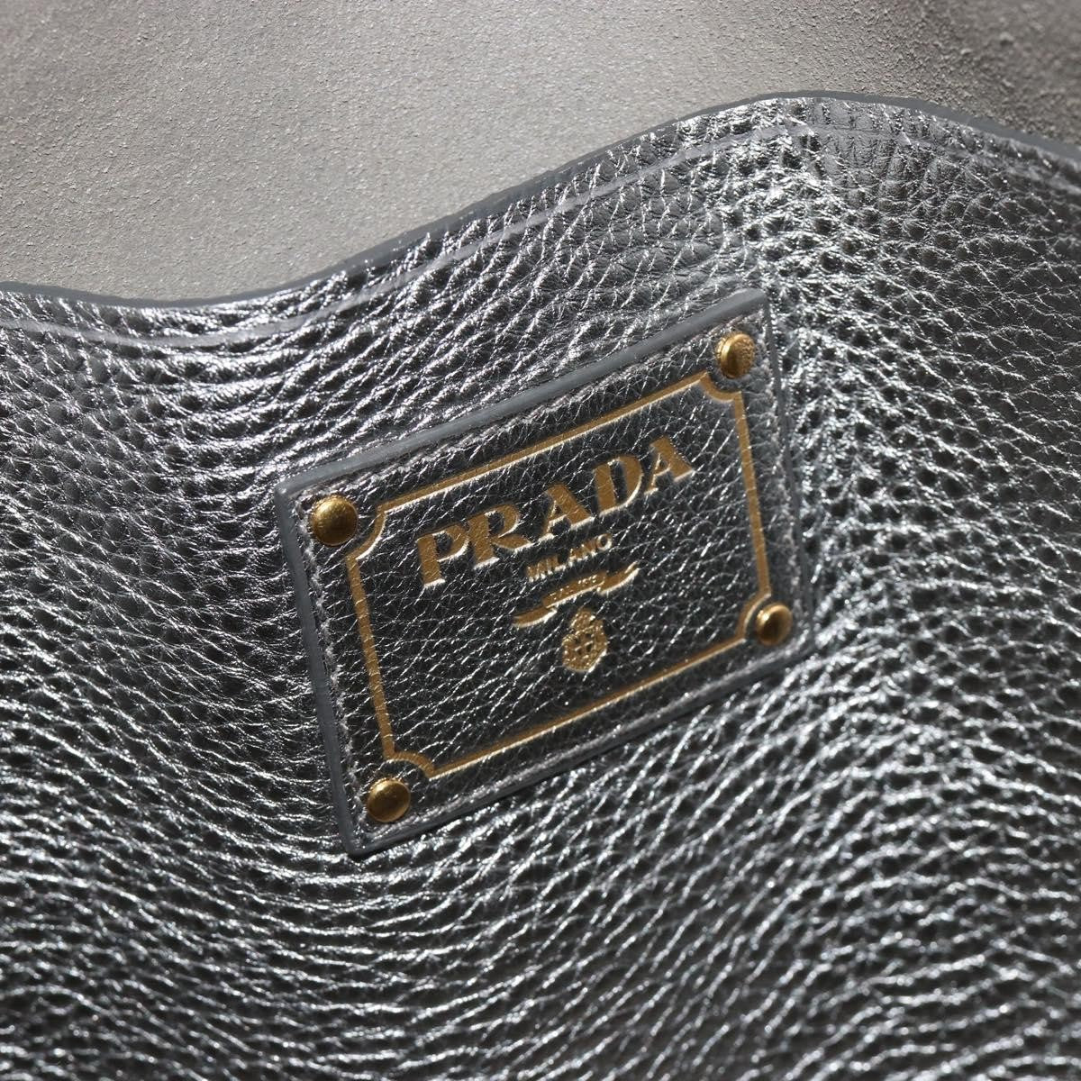 Prada Vintage Tote Leather Silver Leather Tote Bag Bag (Pre-Owned)
