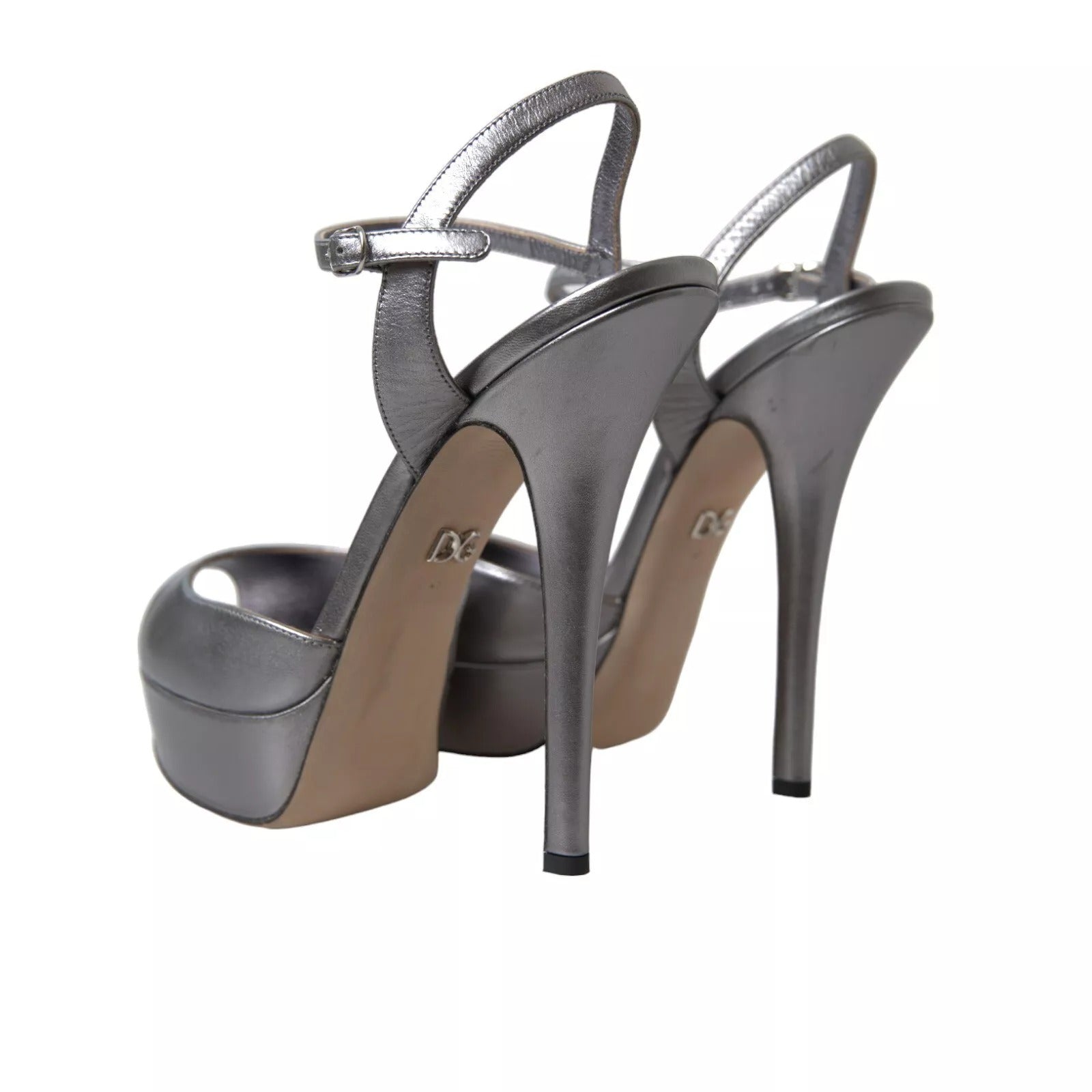 Dolce & Gabbana Silver Leather Platform Heels Sandals Women's Shoes (Pre-Owned)