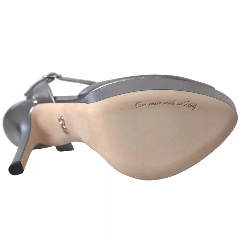 Dolce & Gabbana Silver Leather Platform Heels Sandals Women's Shoes (Pre-Owned)