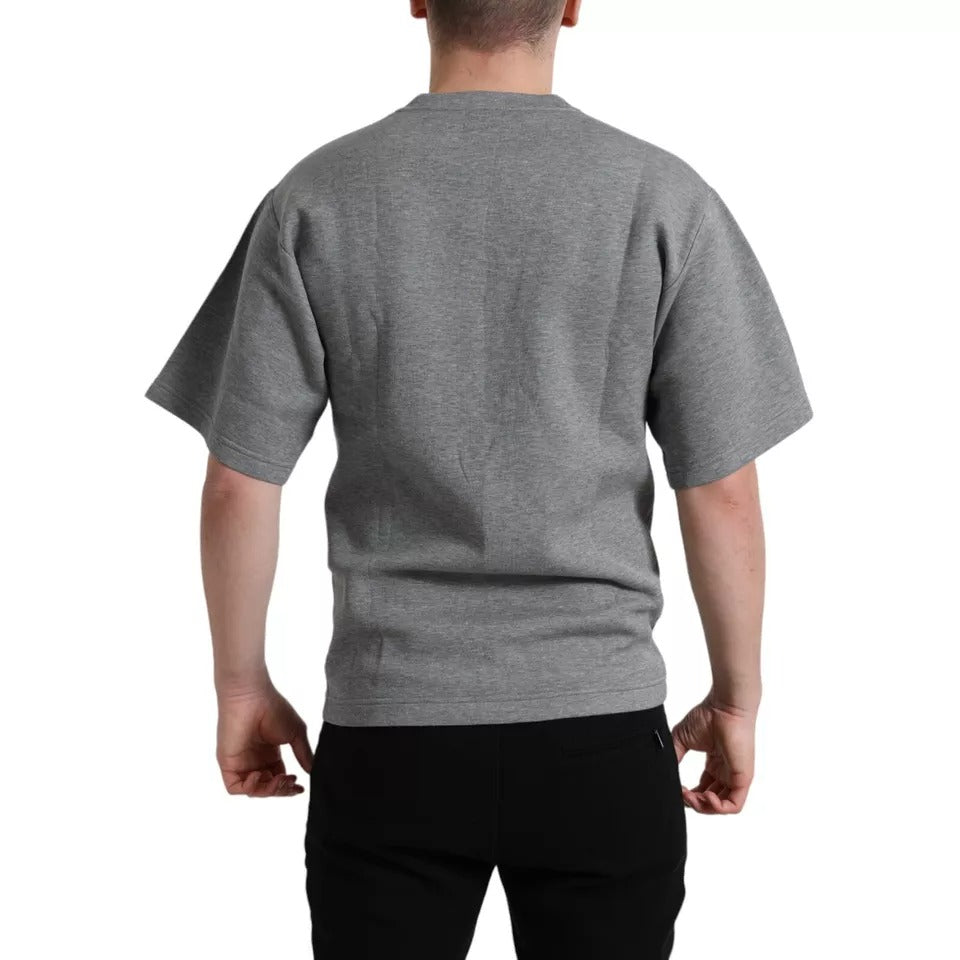 Dolce & Gabbana Gray Cotton Embellished Crew Neck Men's T-shirt (Pre-Owned)