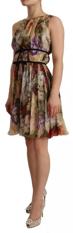 Dolce & Gabbana Beige Floral Sleeveless Round Neck Mini Women's Dress (Pre-Owned)