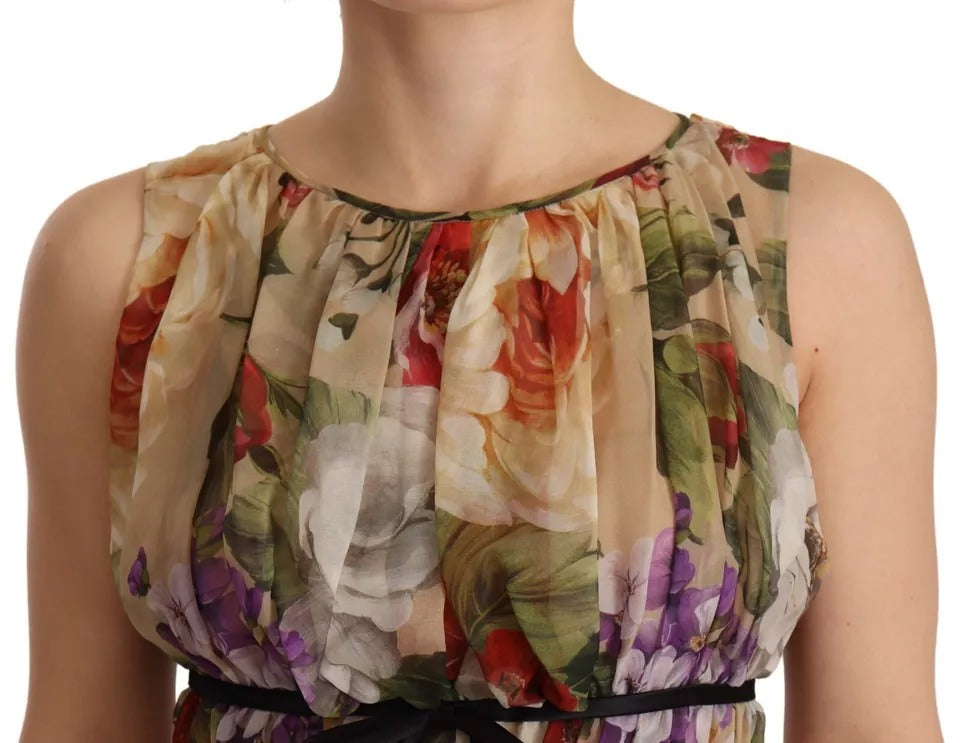 Dolce & Gabbana Beige Floral Sleeveless Round Neck Mini Women's Dress (Pre-Owned)