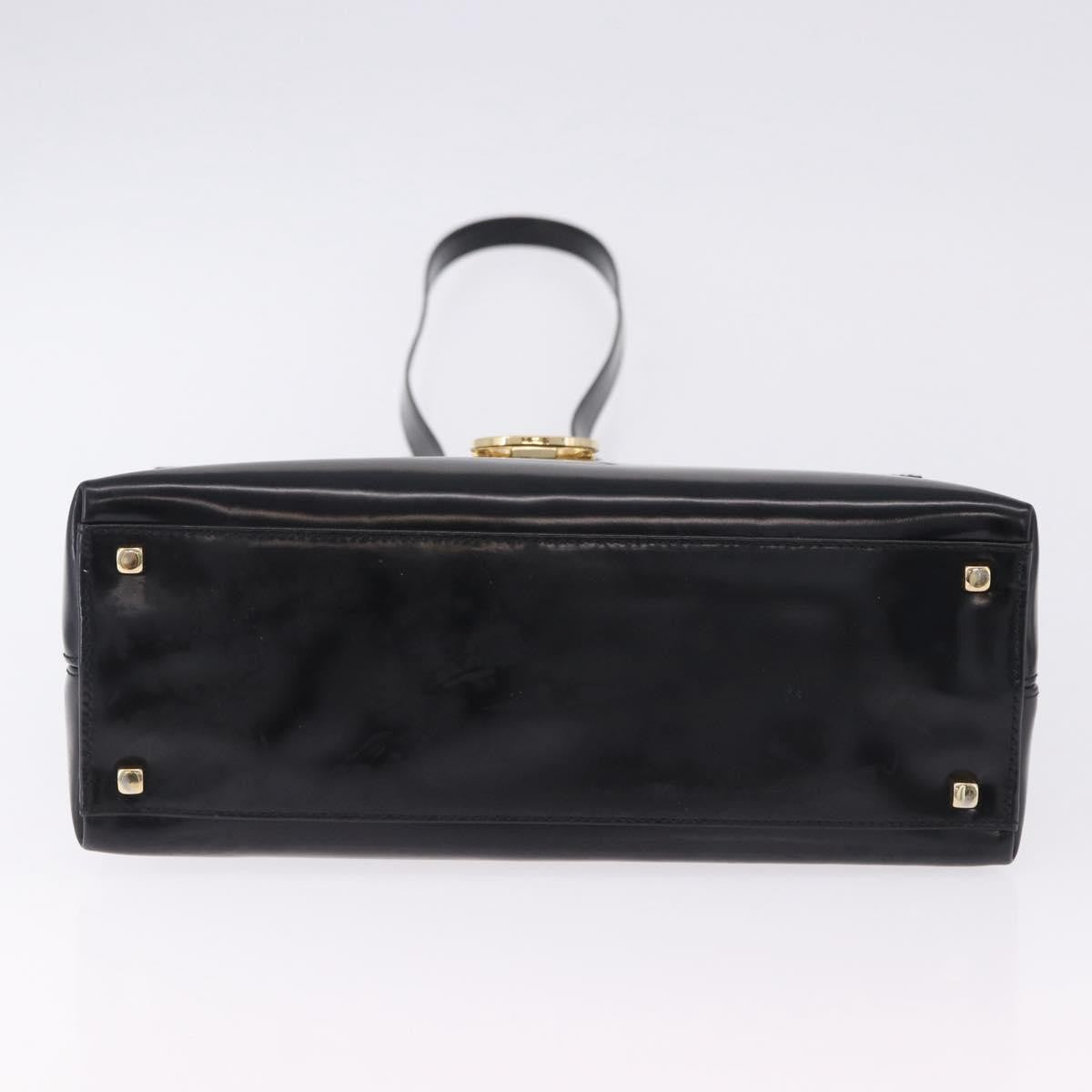 Salvatore Ferragamo Gancini Top Handle Leather Black Patent_Leather Handbag (Pre-Owned)