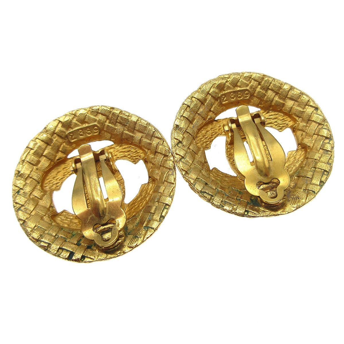 Chanel Vintage Cc Round Cutout Clip-On Metal Gold Gold_Plated Earrings Jewelry (Pre-Owned)