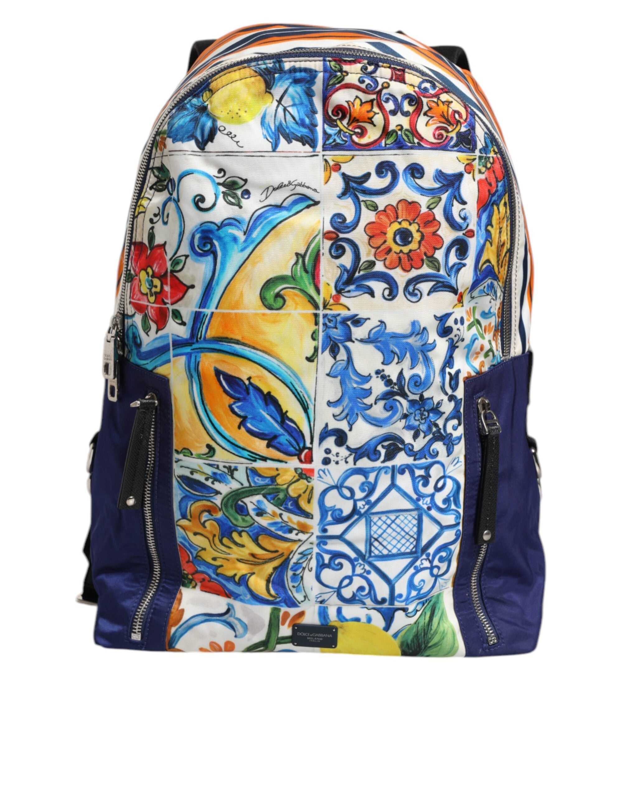 Dolce & Gabbana Multicolor Majolica Print Nylon School Backpack Men's Bag (Pre-Owned)
