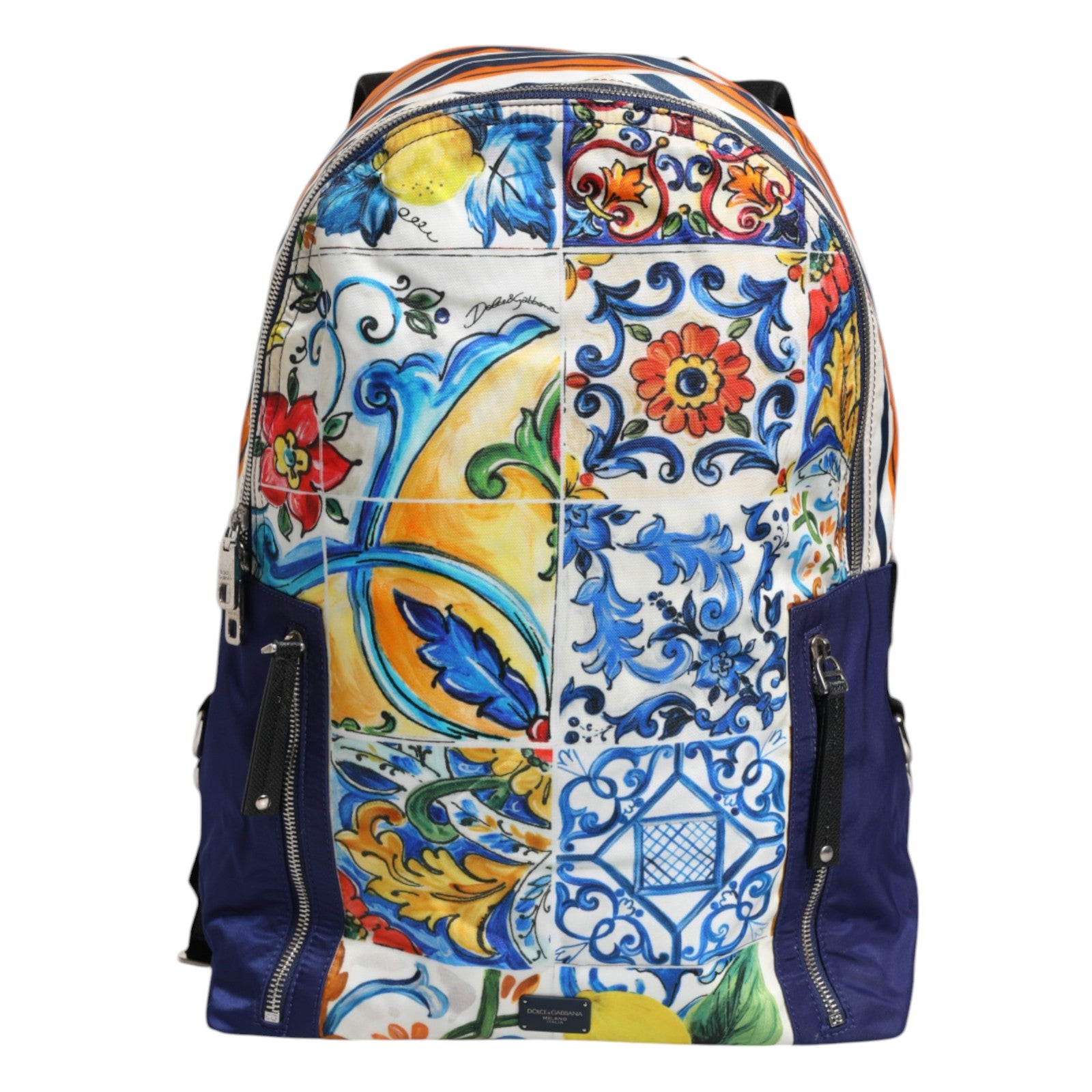 Dolce & Gabbana Multicolor Majolica Print Nylon School Backpack Men's Bag (Pre-Owned)