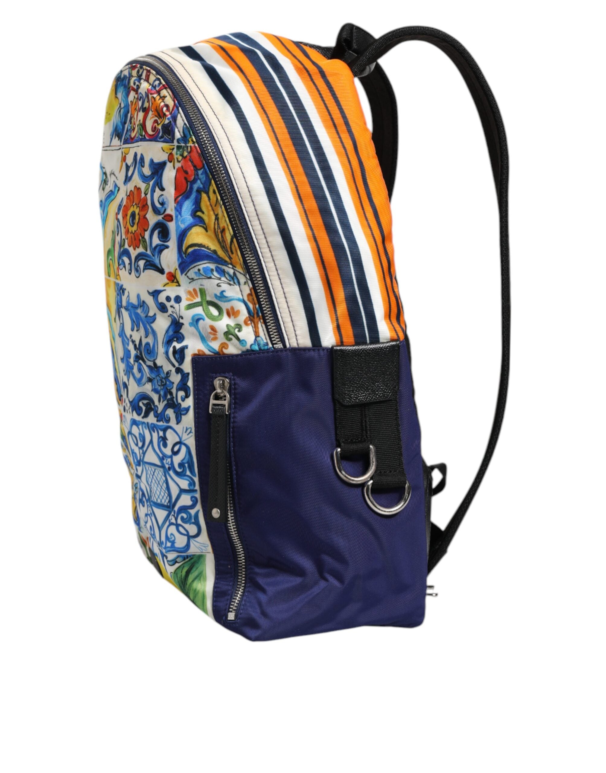 Dolce & Gabbana Multicolor Majolica Print Nylon School Backpack Men's Bag (Pre-Owned)