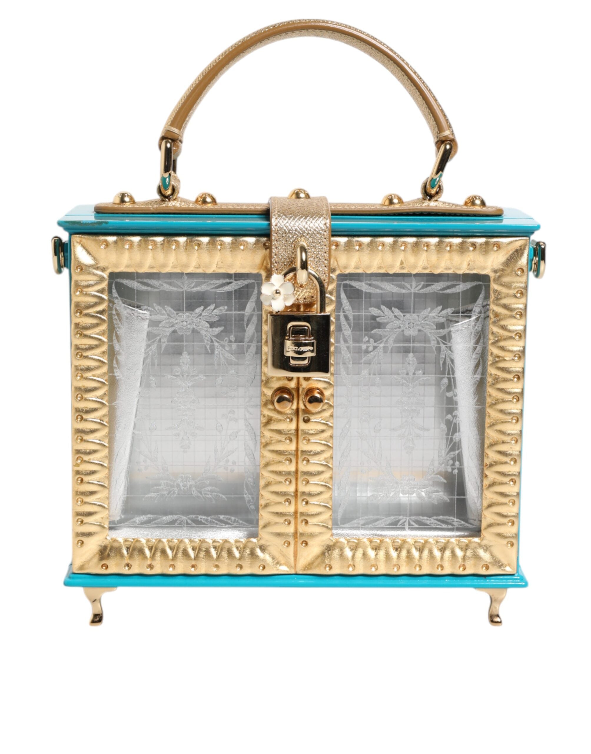 Dolce & Gabbana Turquoise Gold Acrylic Leather Miss Dolce Top Handle Women's Bag (Pre-Owned)