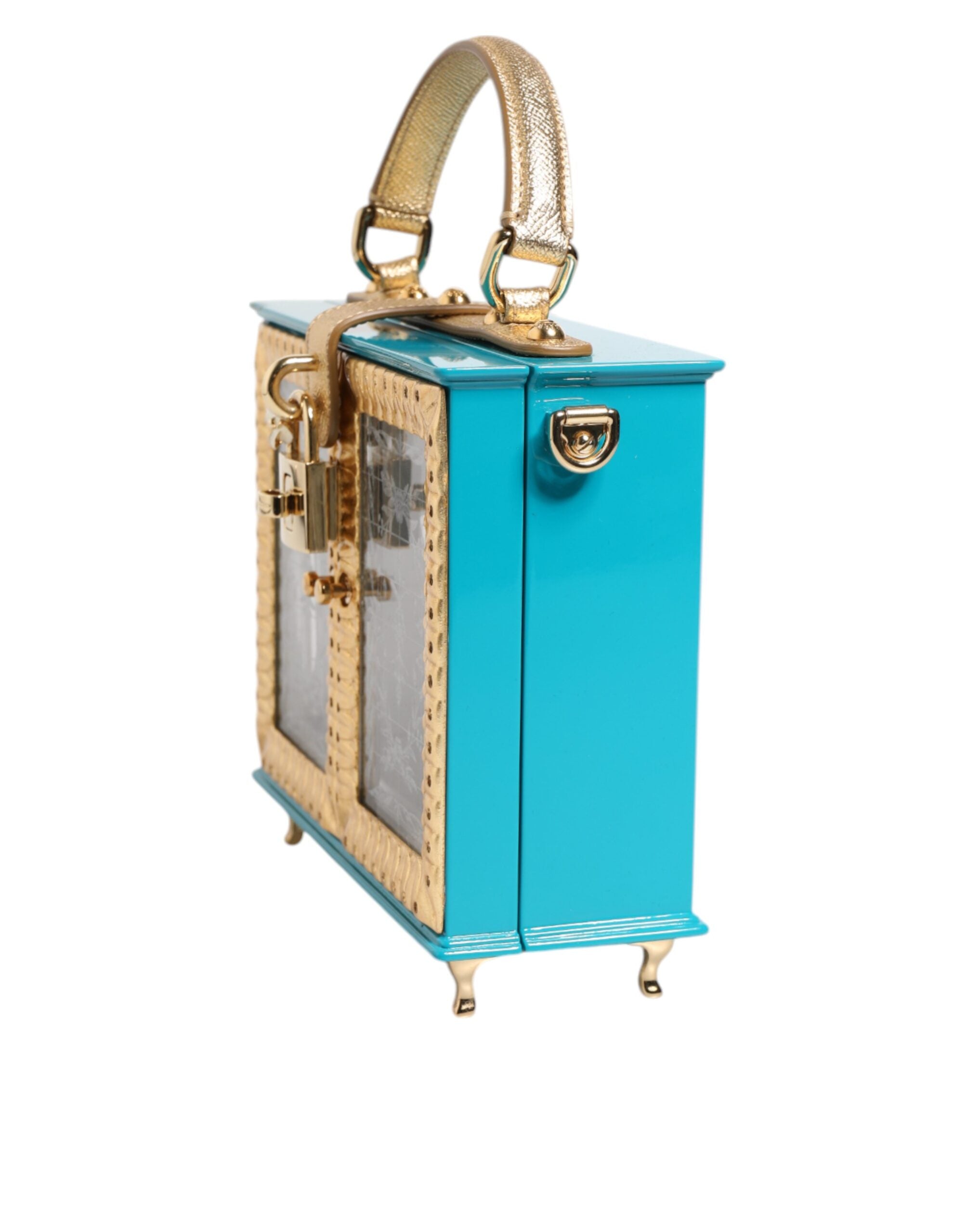 Dolce & Gabbana Turquoise Gold Acrylic Leather Miss Dolce Top Handle Women's Bag (Pre-Owned)