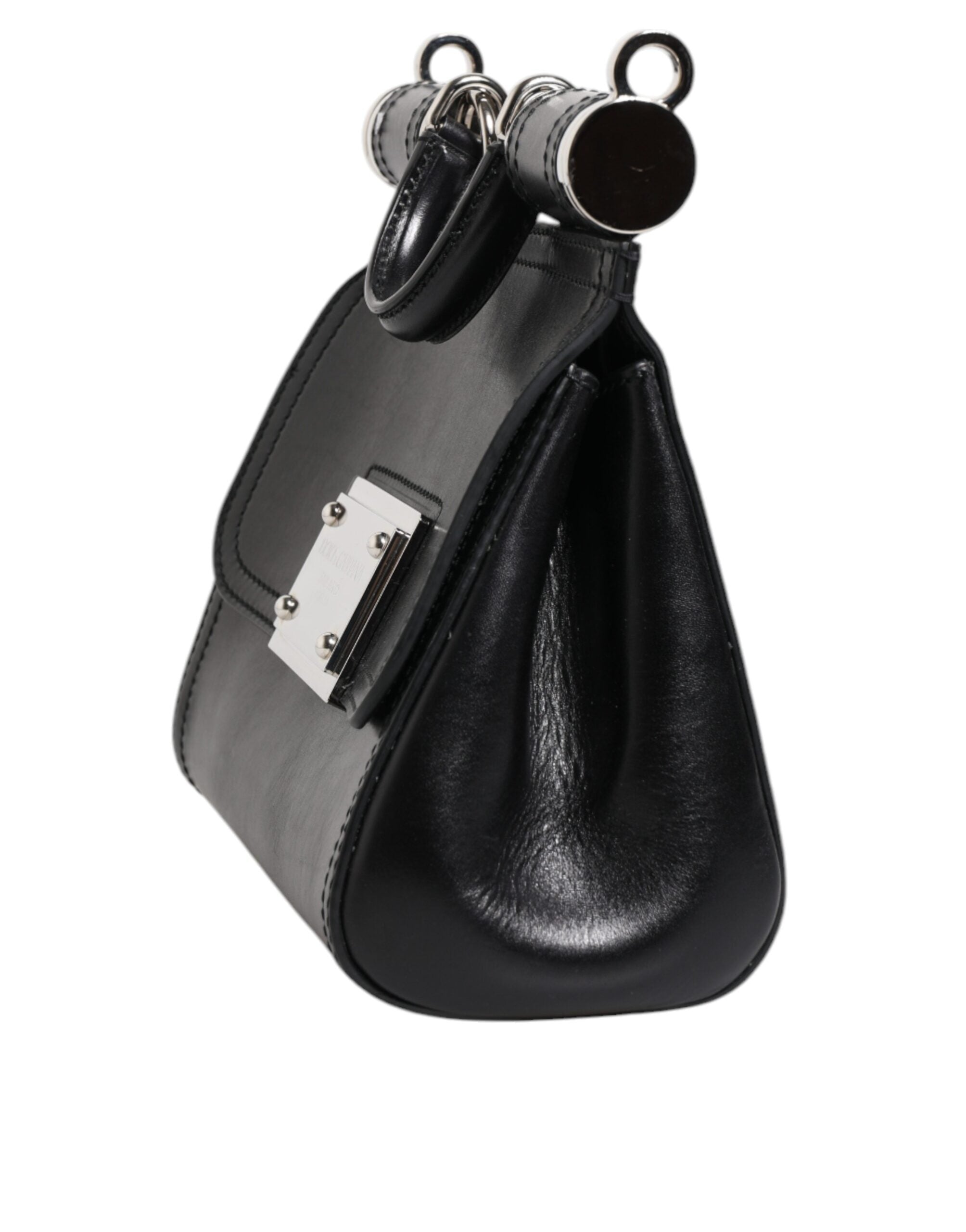 Dolce & Gabbana Black Calfskin Leather SICILY Logo Plaque Top Handle Women's Bag (Pre-Owned)