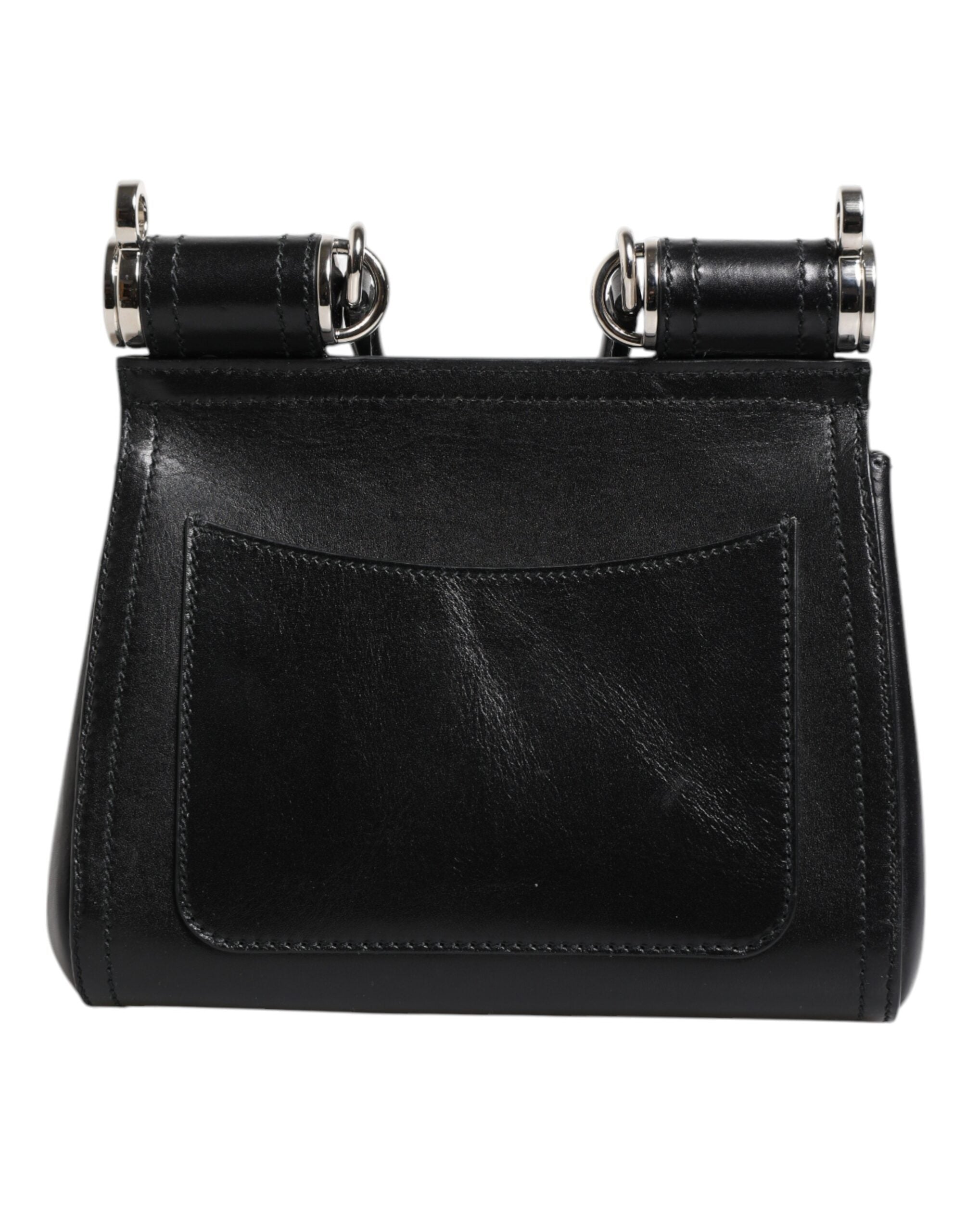 Dolce & Gabbana Black Calfskin Leather SICILY Logo Plaque Top Handle Women's Bag (Pre-Owned)
