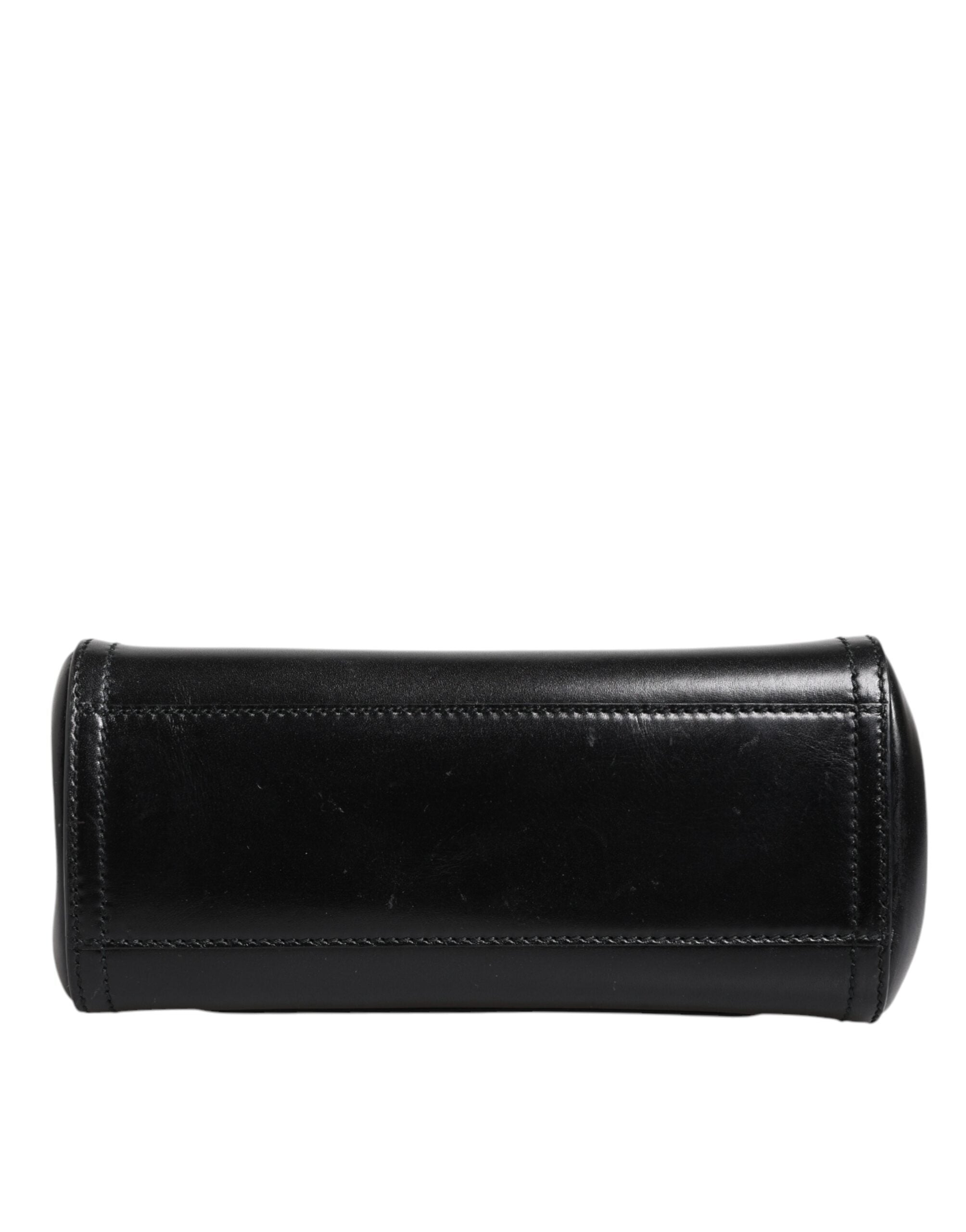 Dolce & Gabbana Black Calfskin Leather SICILY Logo Plaque Top Handle Women's Bag (Pre-Owned)