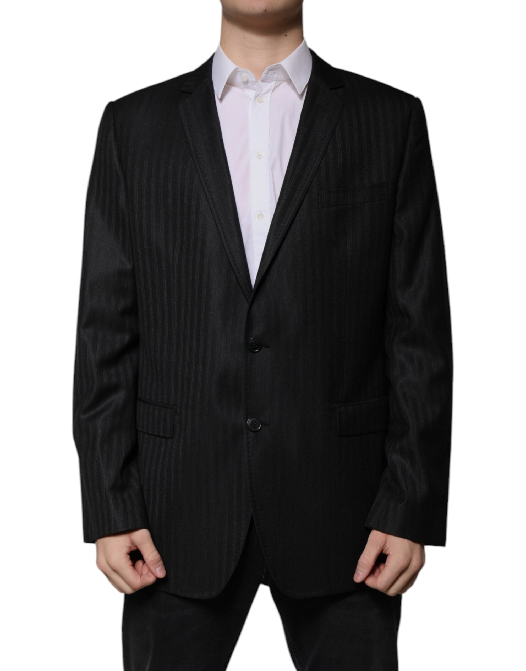 Dolce & Gabbana Dark Gray Stripe Wool Single Breasted Men's Blazer