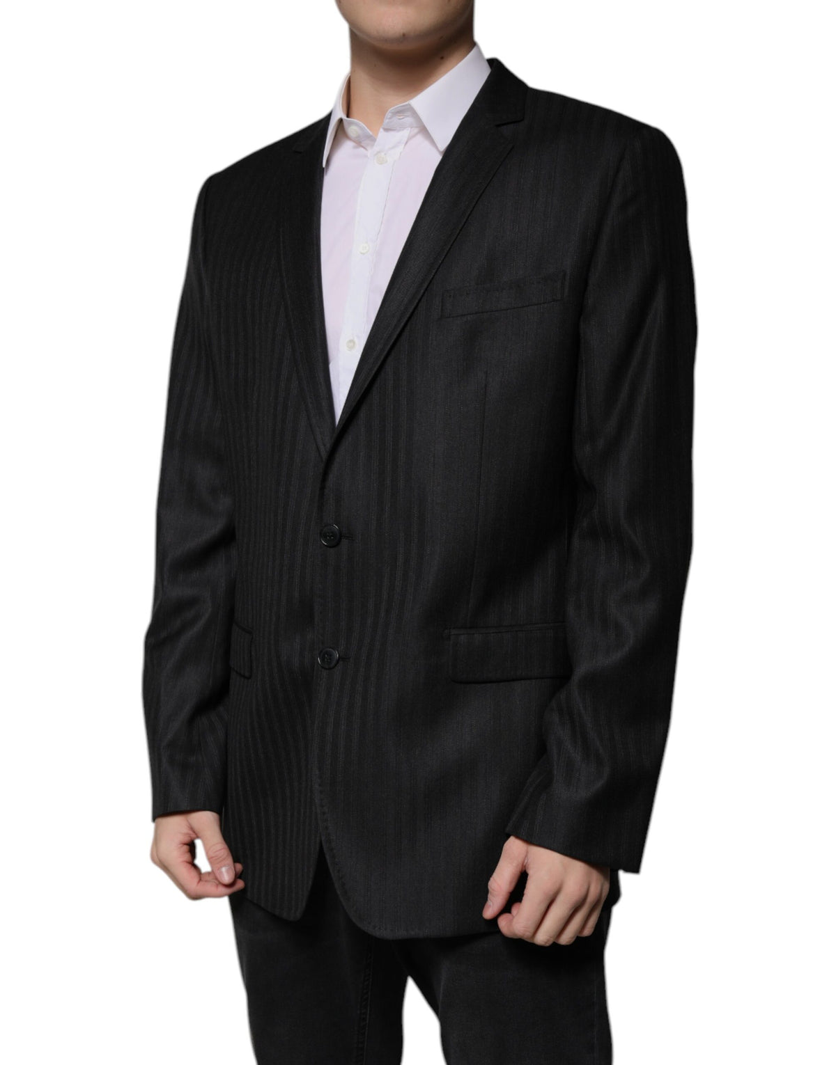Dolce & Gabbana Dark Gray Stripe Wool Single Breasted Men's Blazer