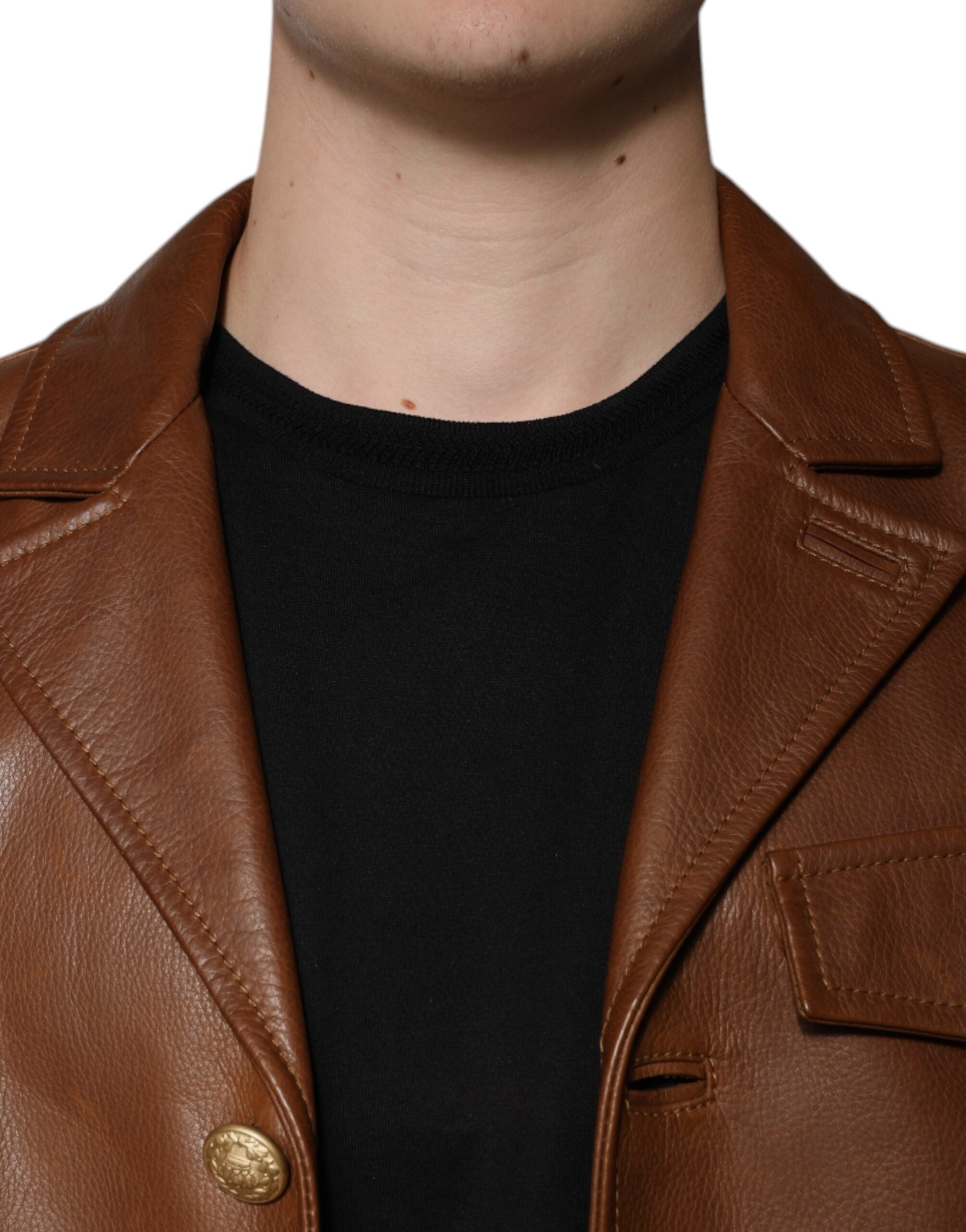 Dolce & Gabbana Brown Calfskin Leather Button Down Men's Jacket (Pre-Owned)