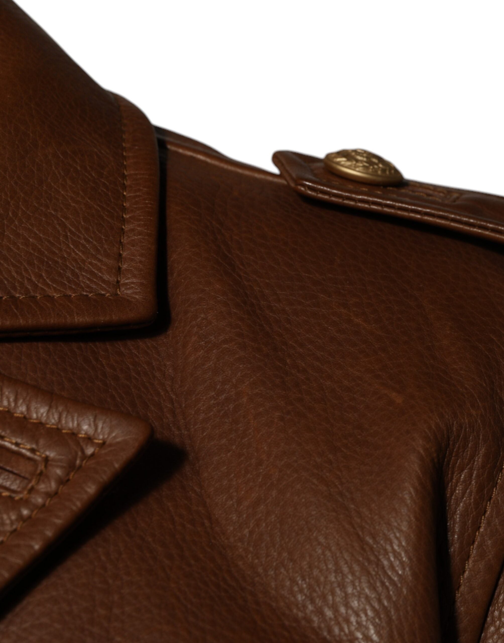 Dolce & Gabbana Brown Calfskin Leather Button Down Men's Jacket (Pre-Owned)