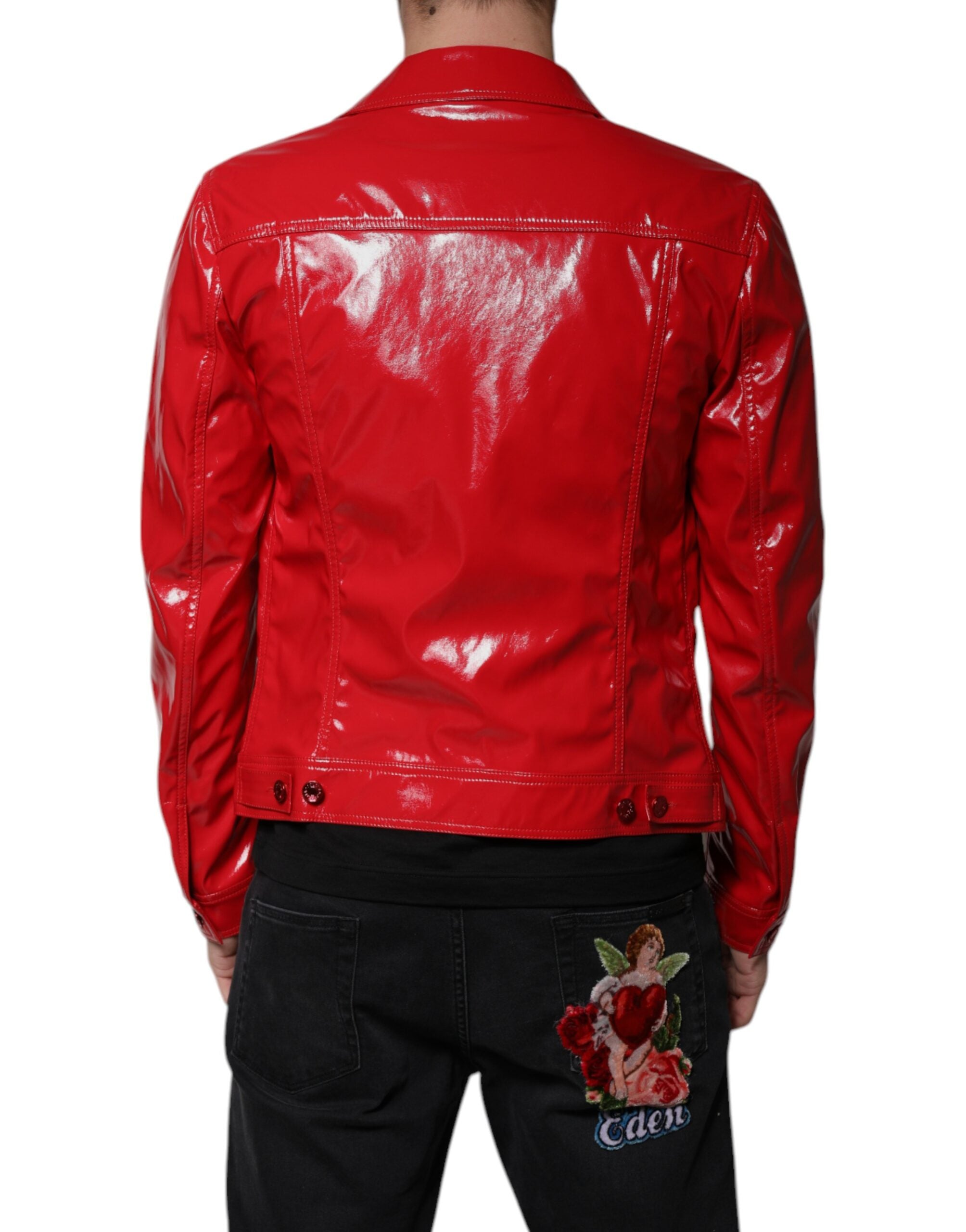 Dolce & Gabbana Red Polyester Button Down Collared Men's Jacket