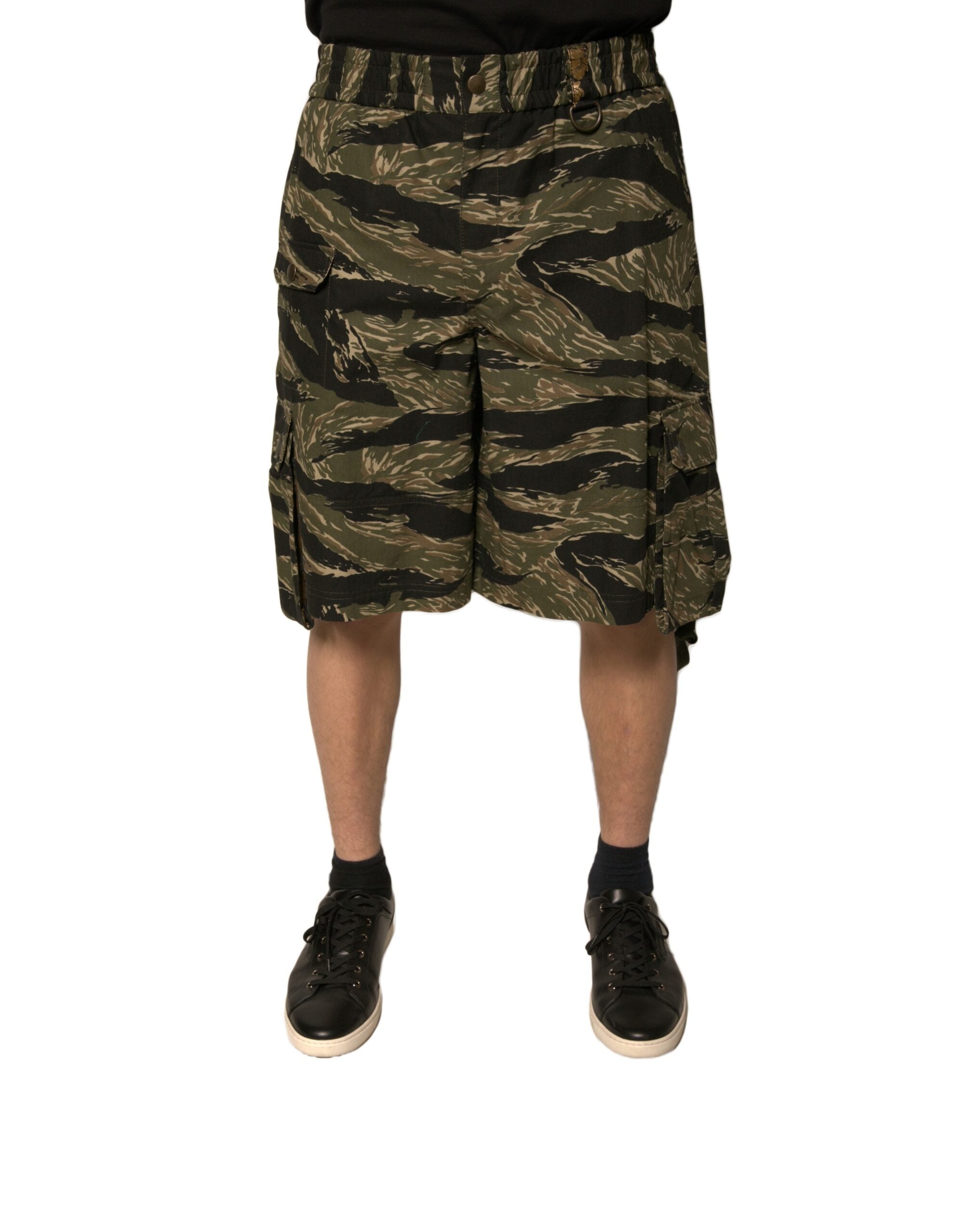 Dolce & Gabbana Black Gold Patterned Cotton Bermuda Men's Shorts