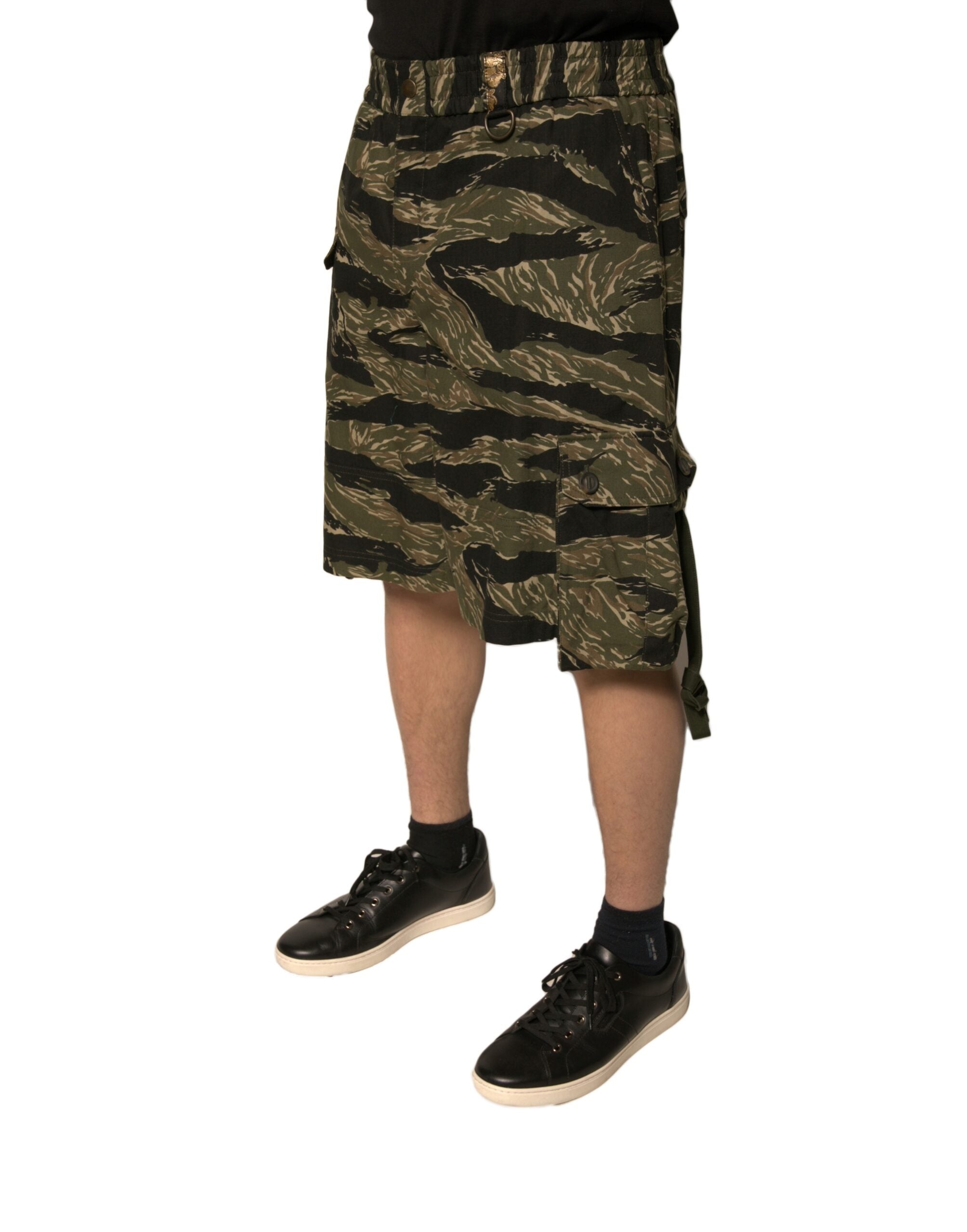 Dolce & Gabbana Black Gold Patterned Cotton Bermuda Men's Shorts