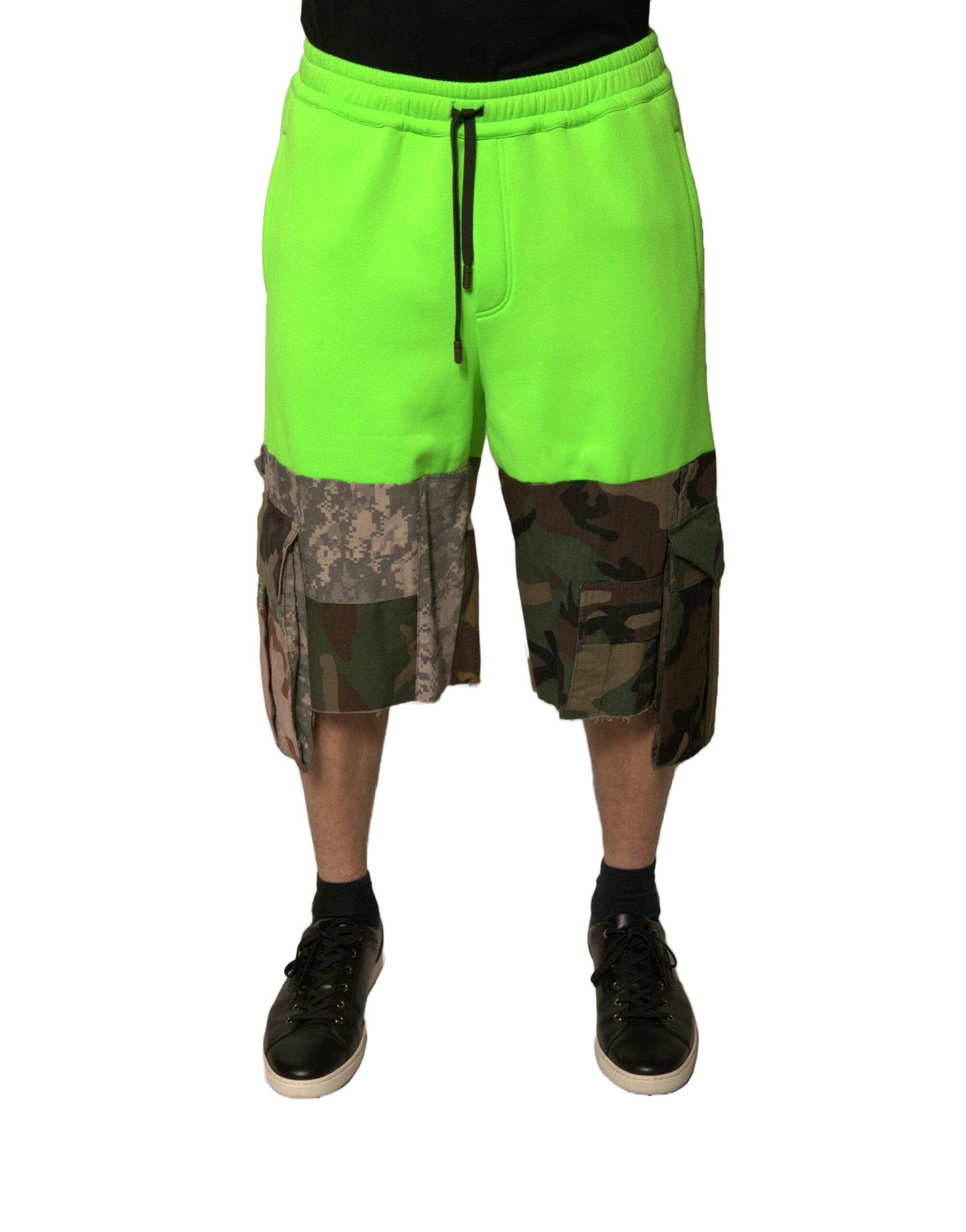 Dolce & Gabbana Green Patchwork Cargo Bermuda Men's Shorts (Pre-Owned)