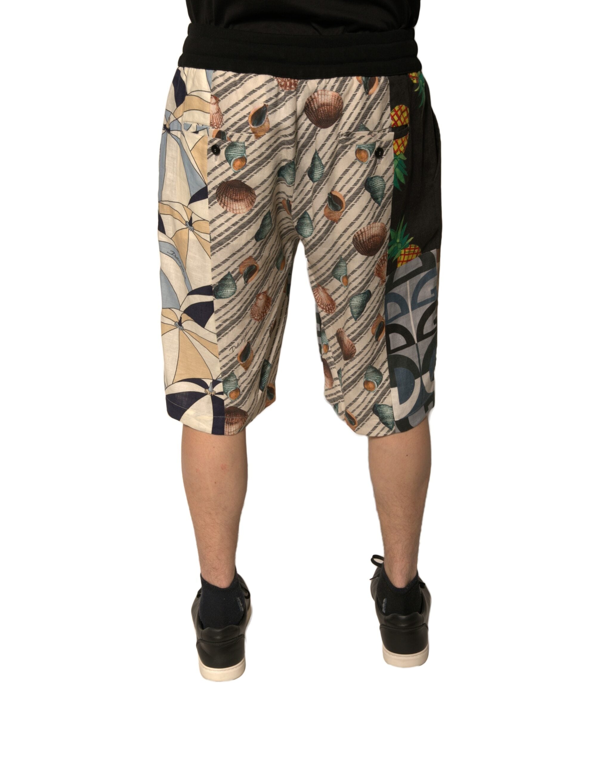Dolce & Gabbana Multicolor Patchwork Linen Bermuda Men's Shorts (Pre-Owned)