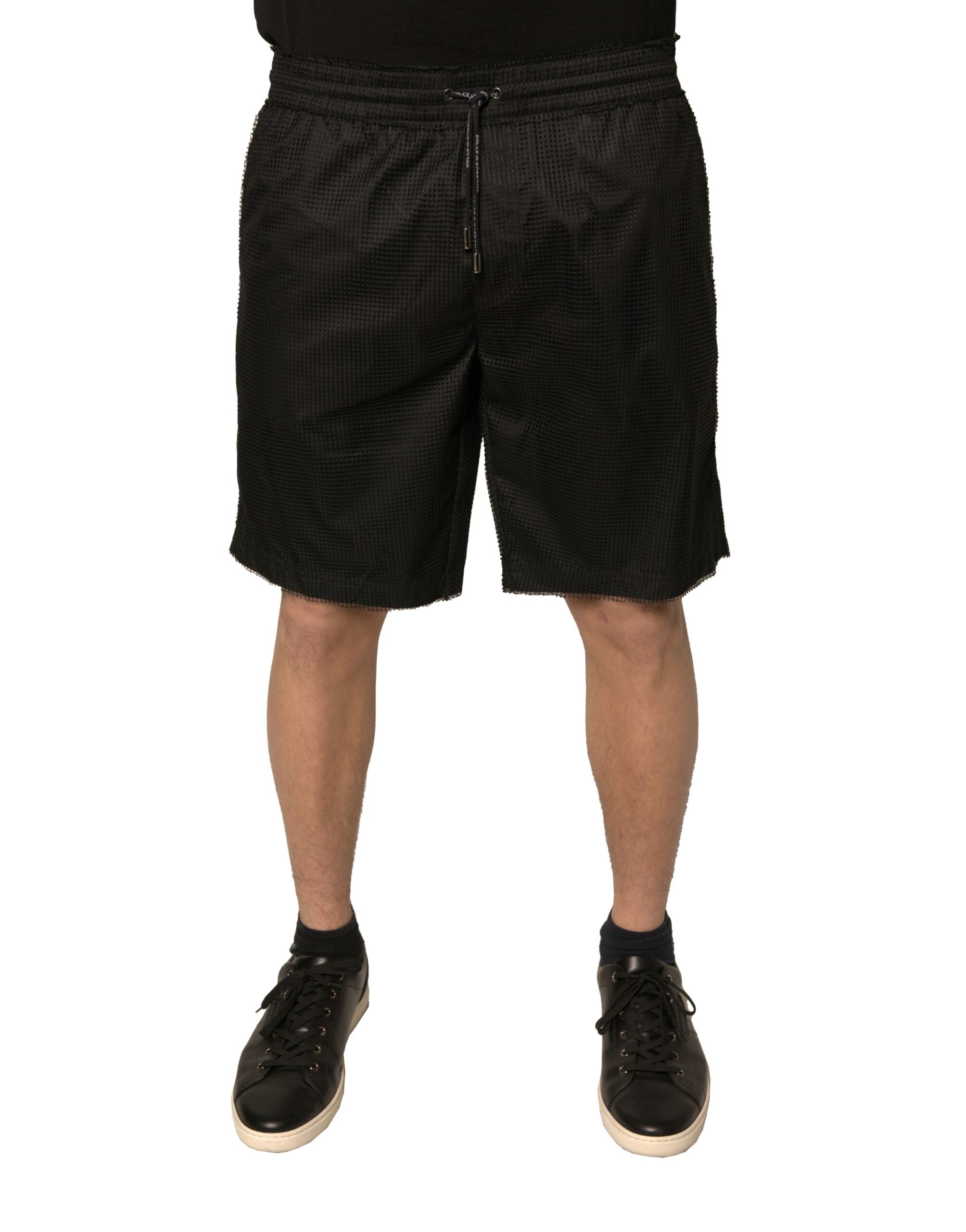 Dolce & Gabbana Black Polyester Jersey Mid Waist Men's Shorts