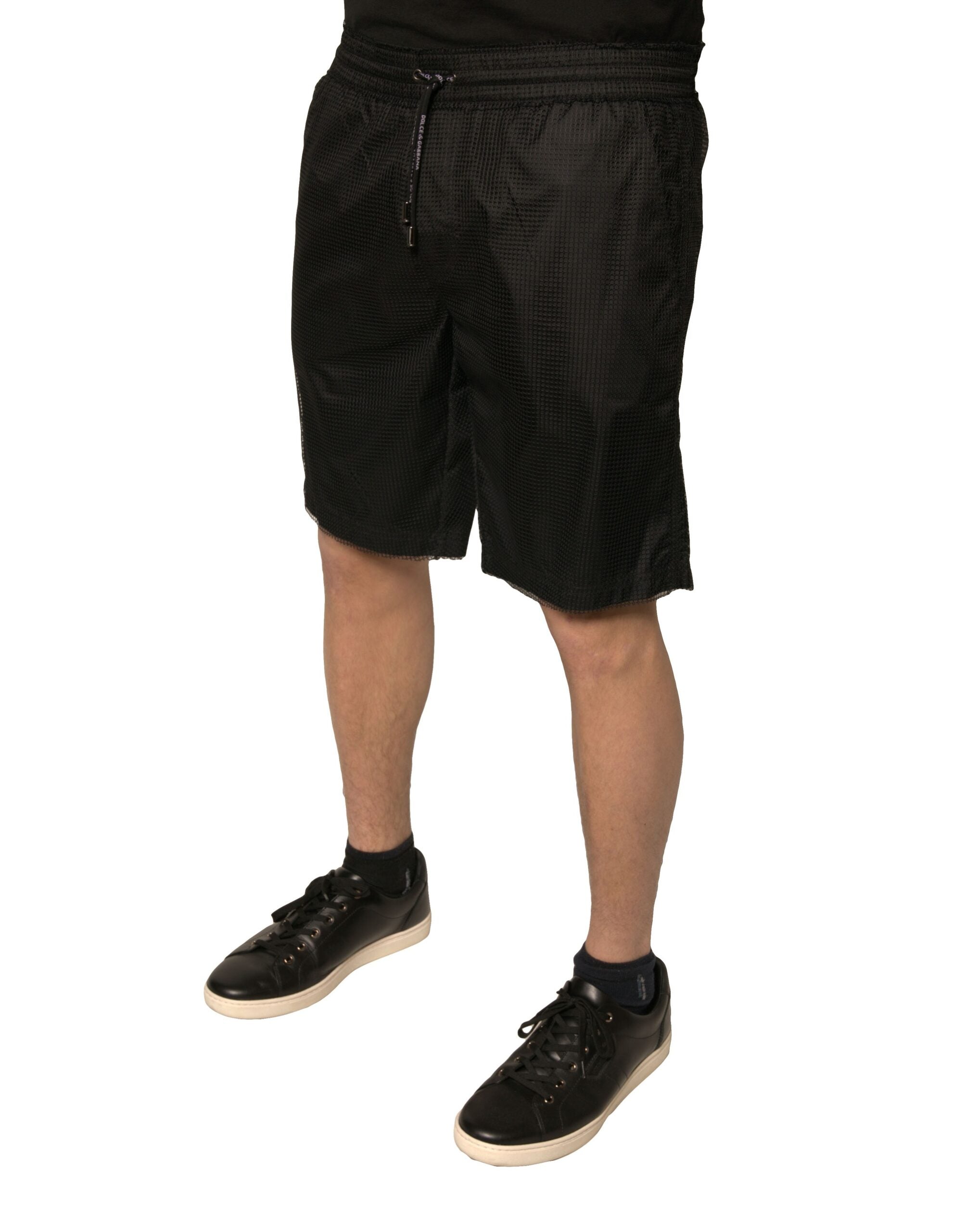Dolce & Gabbana Black Polyester Jersey Mid Waist Men's Shorts