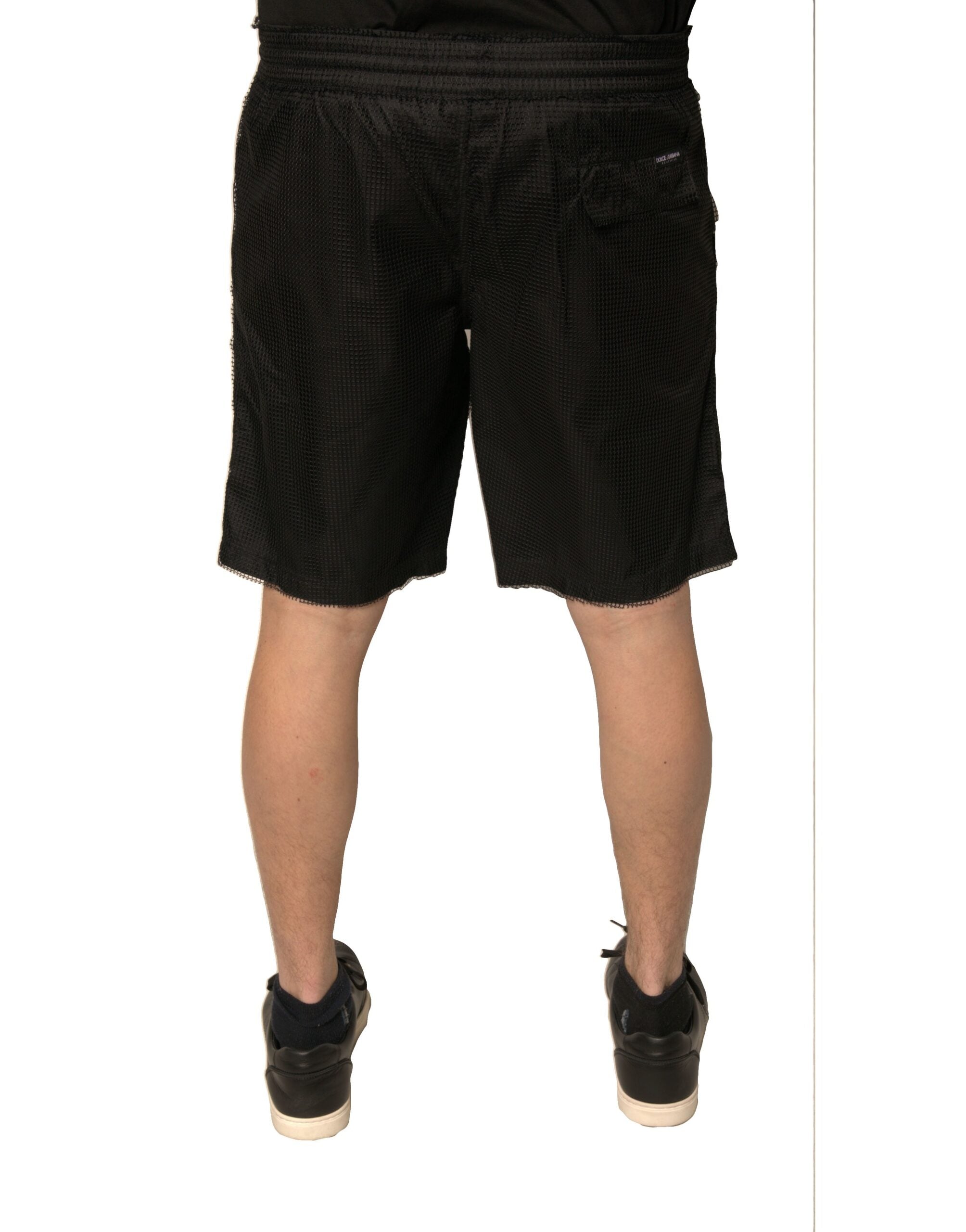 Dolce & Gabbana Black Polyester Jersey Mid Waist Men's Shorts
