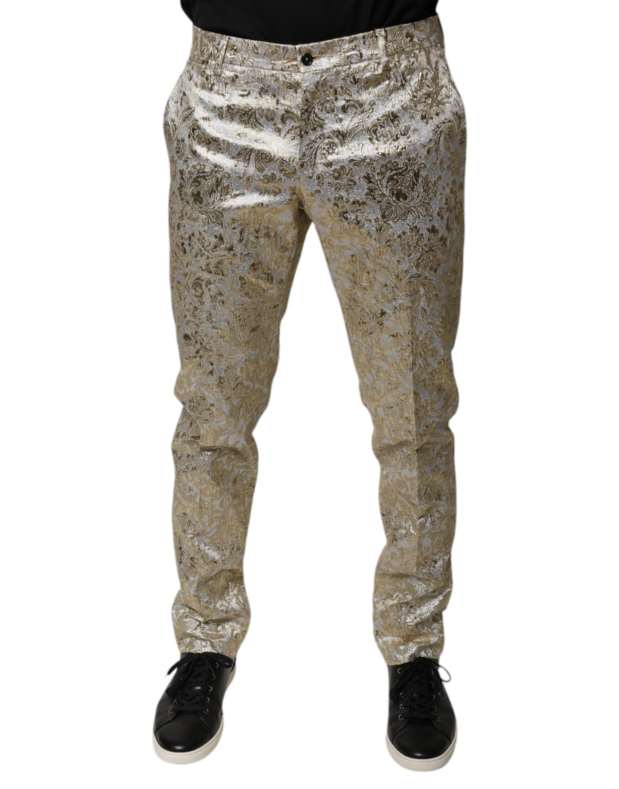 Dolce & Gabbana Gold Floral Jacquard Men Dress Men's Pants