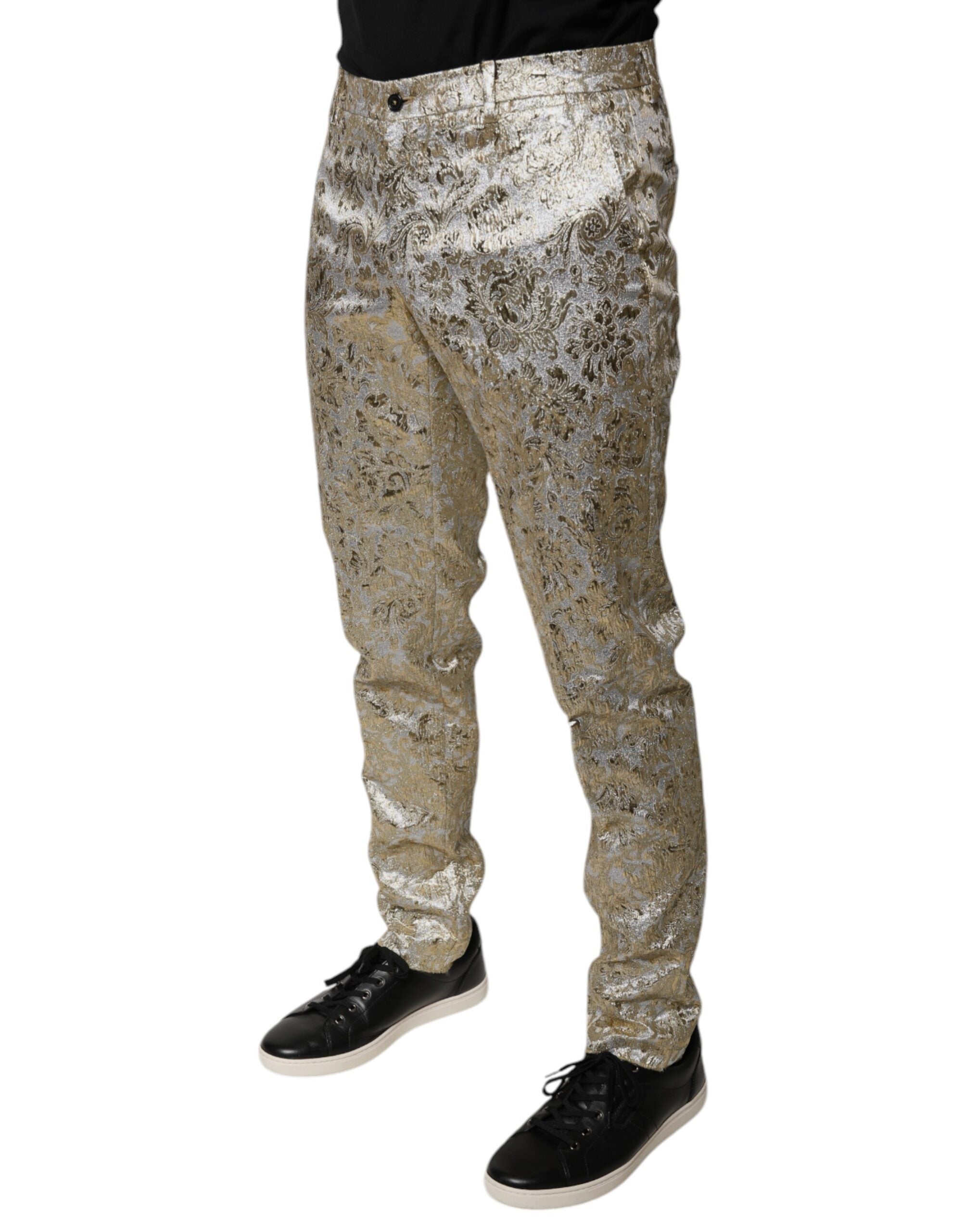 Dolce & Gabbana Gold Floral Jacquard Men Dress Men's Pants