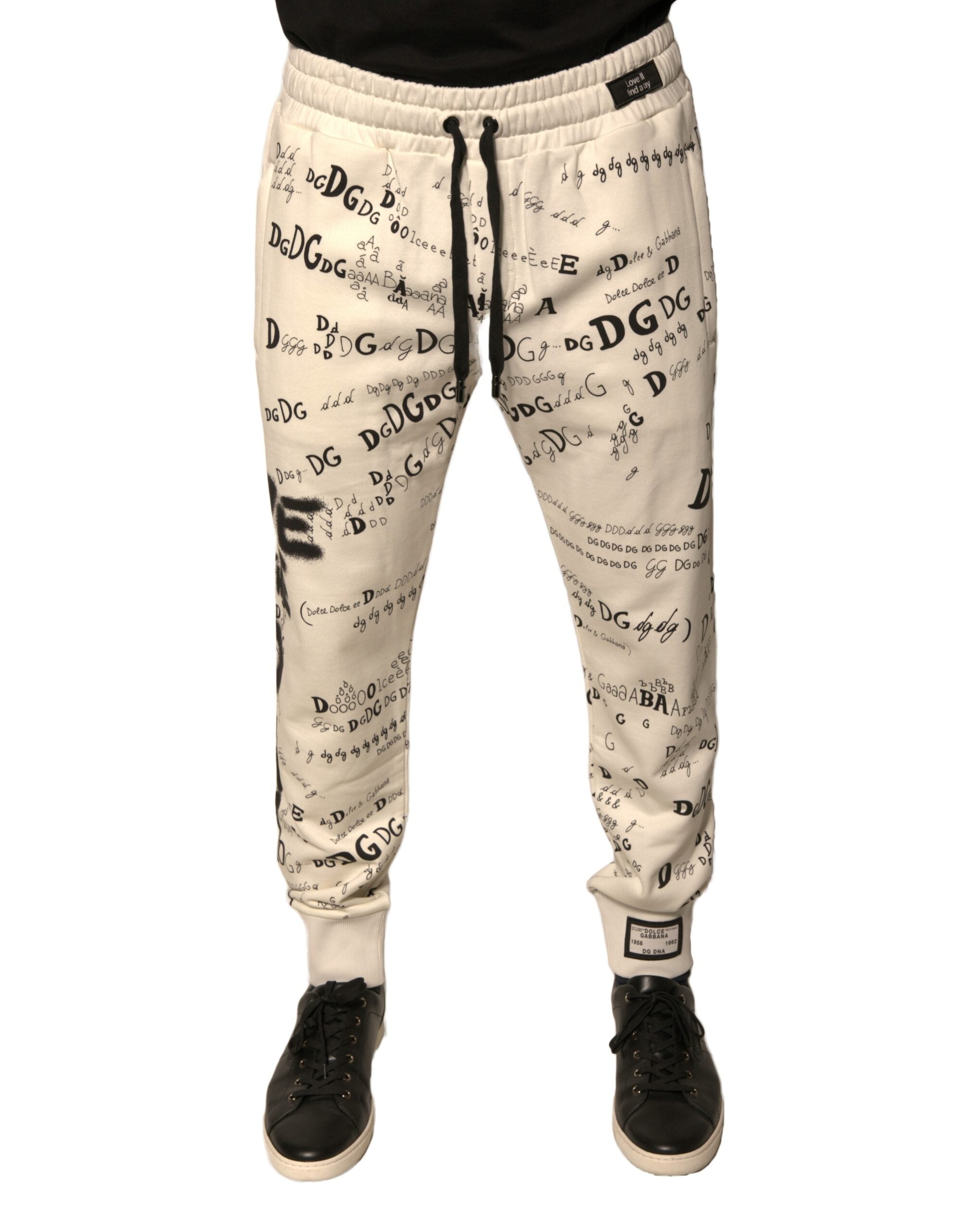 Dolce & Gabbana White Printed Cotton Jogger SweatMen's Men's Pants