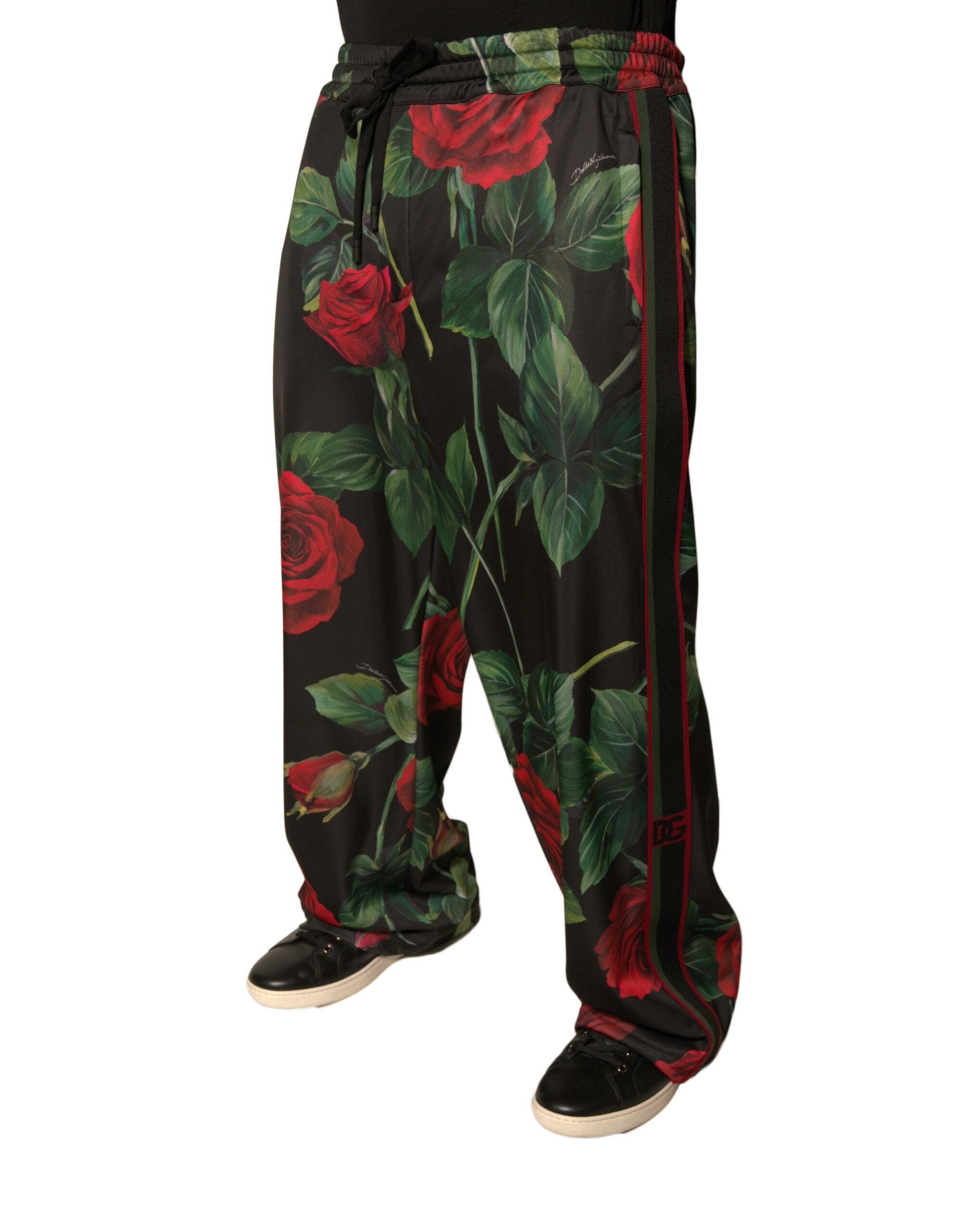 Dolce & Gabbana Black Floral Polyester Jogger SweatMen's Men's Pants