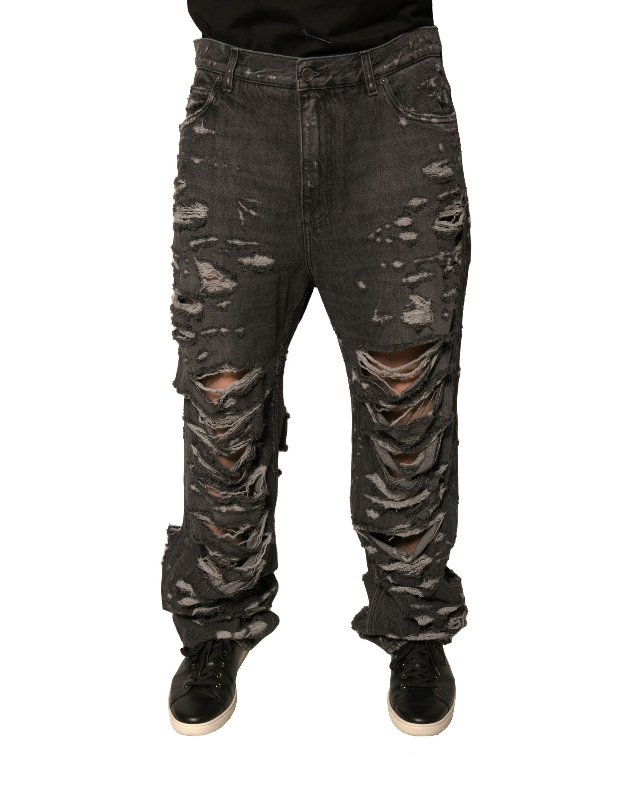Dolce & Gabbana Gray Tattered Cotton Straight Men Denim Men's Jeans