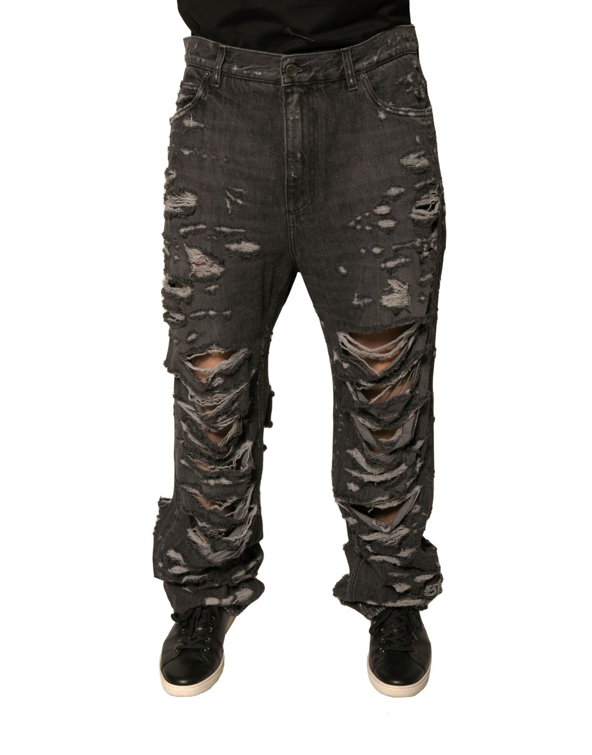 Dolce & Gabbana Gray Tattered Cotton Straight Men Denim Men's Jeans