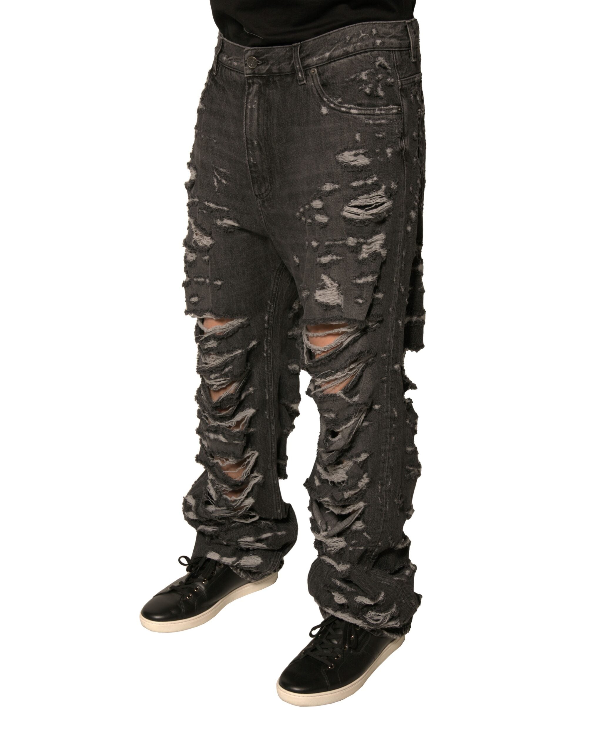 Dolce & Gabbana Gray Tattered Cotton Straight Men Denim Men's Jeans