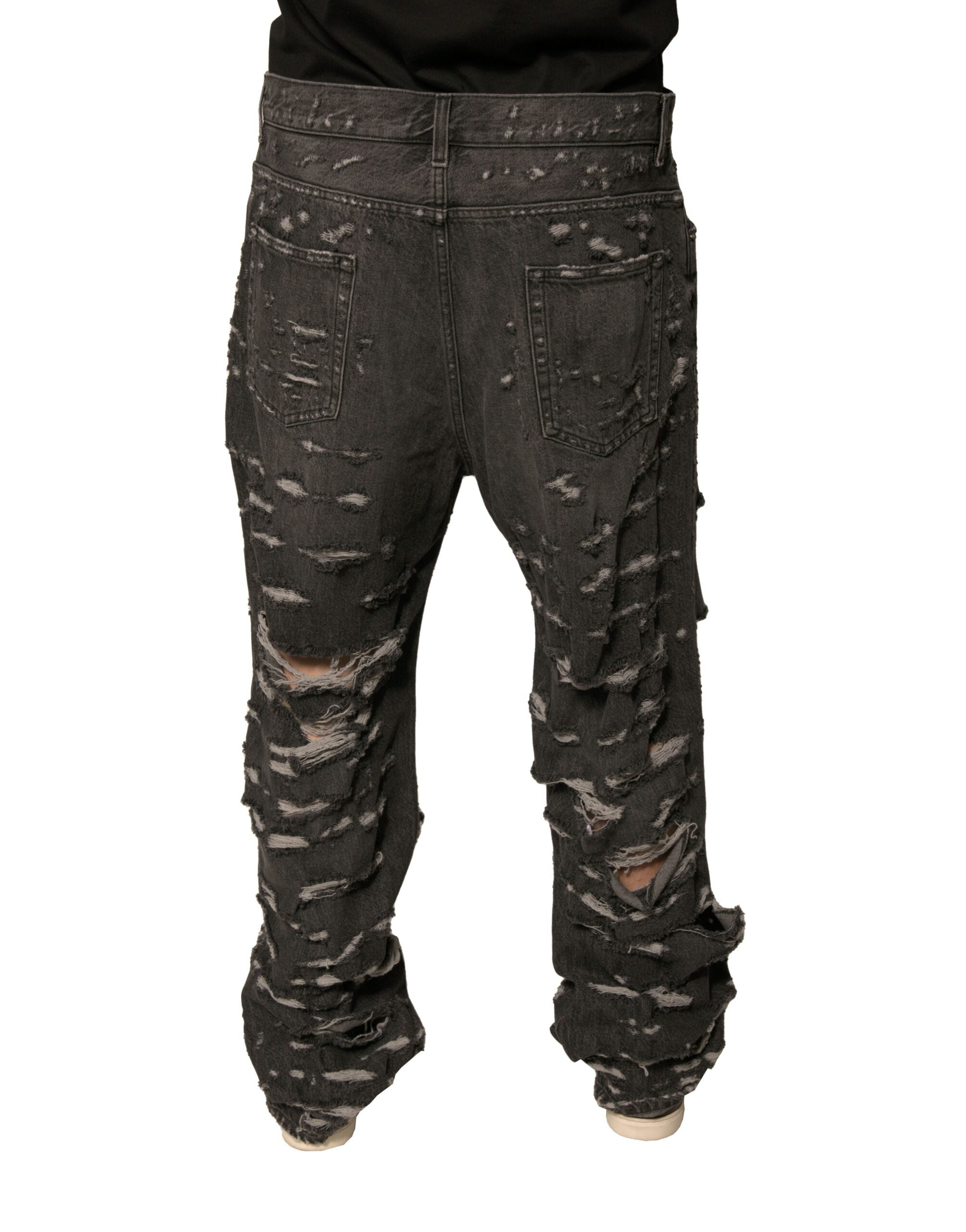 Dolce & Gabbana Gray Tattered Cotton Straight Men Denim Men's Jeans