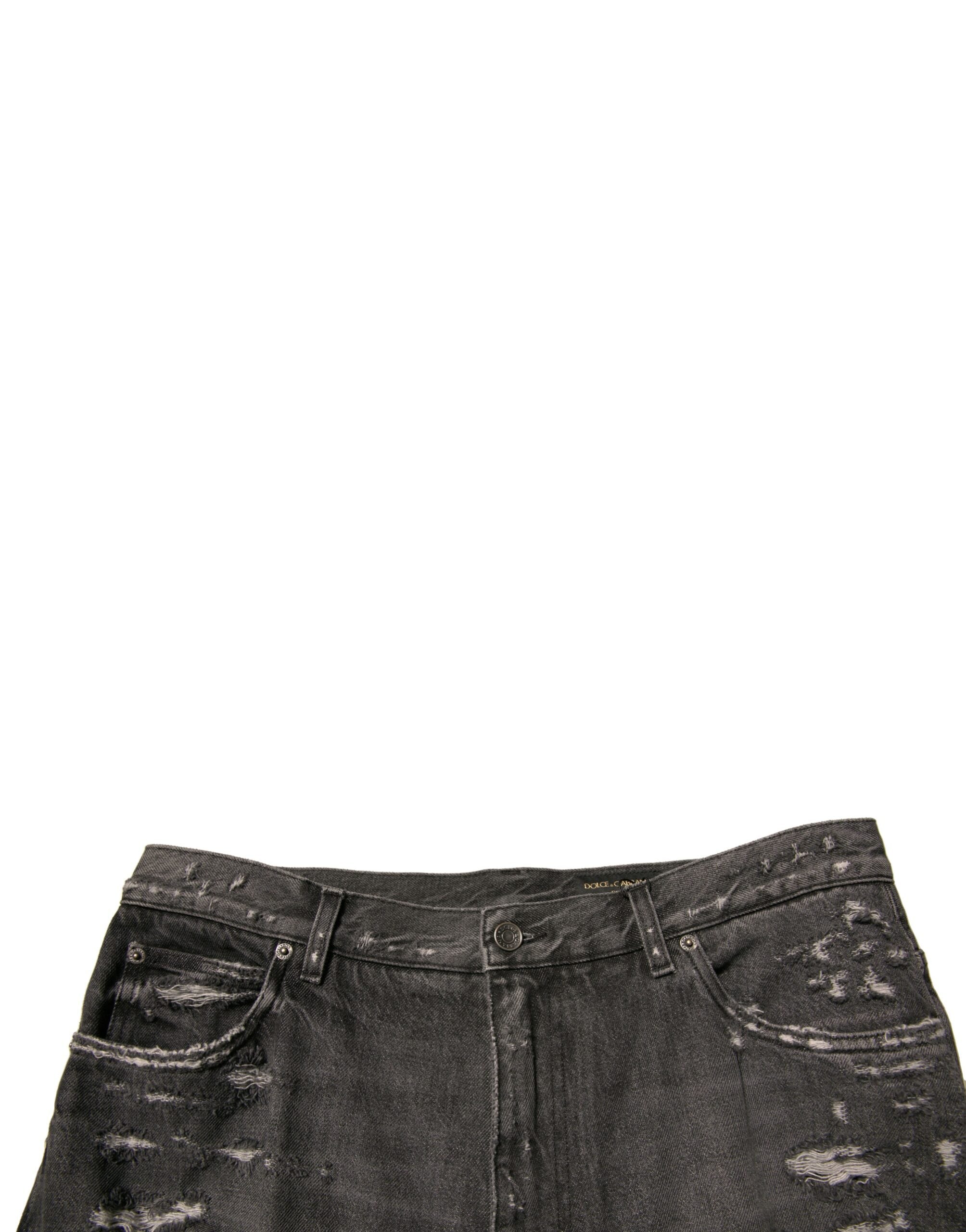Dolce & Gabbana Gray Tattered Cotton Straight Men Denim Men's Jeans