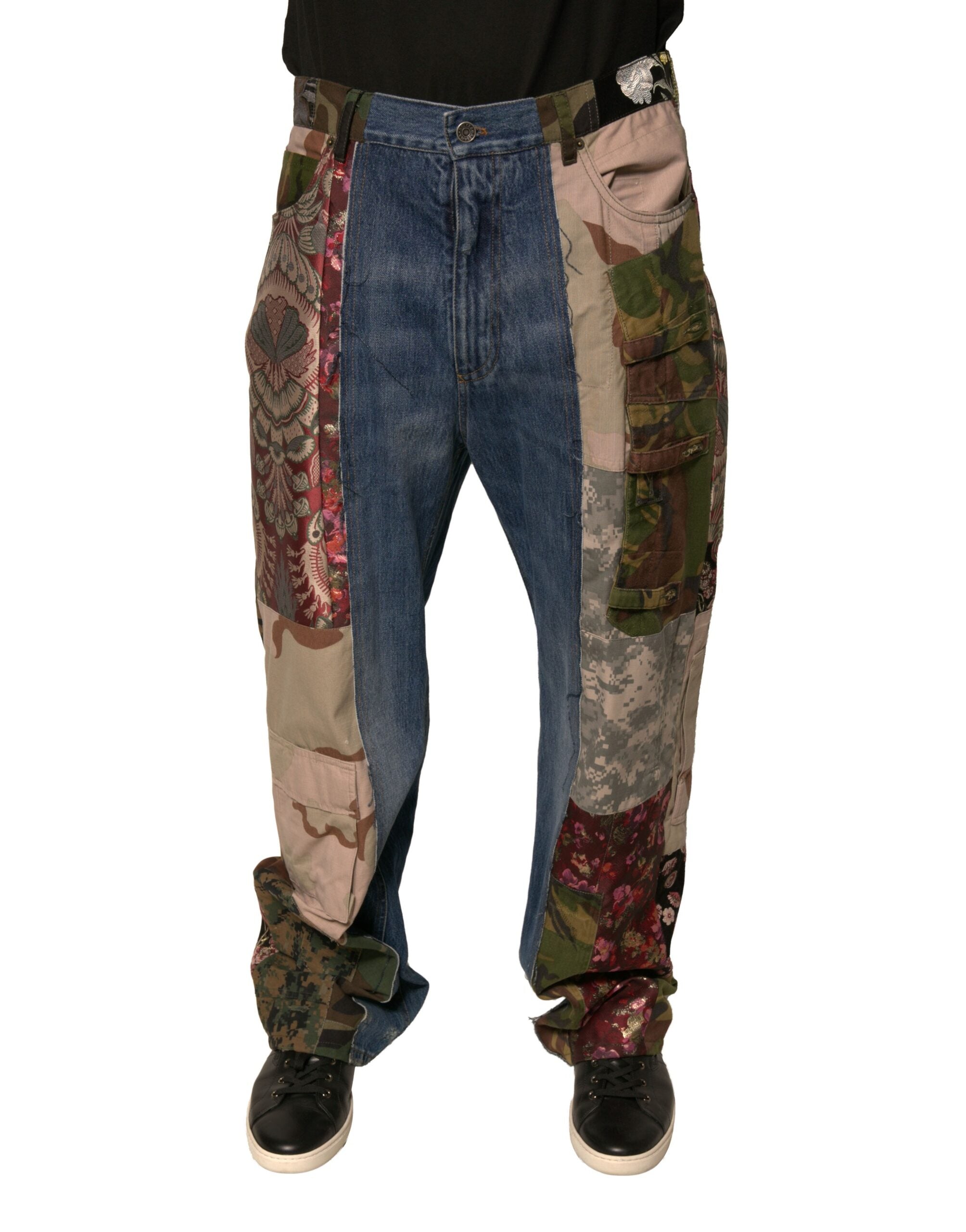 Dolce & Gabbana Blue Patchwork Cotton Straight Denim Men's Jeans