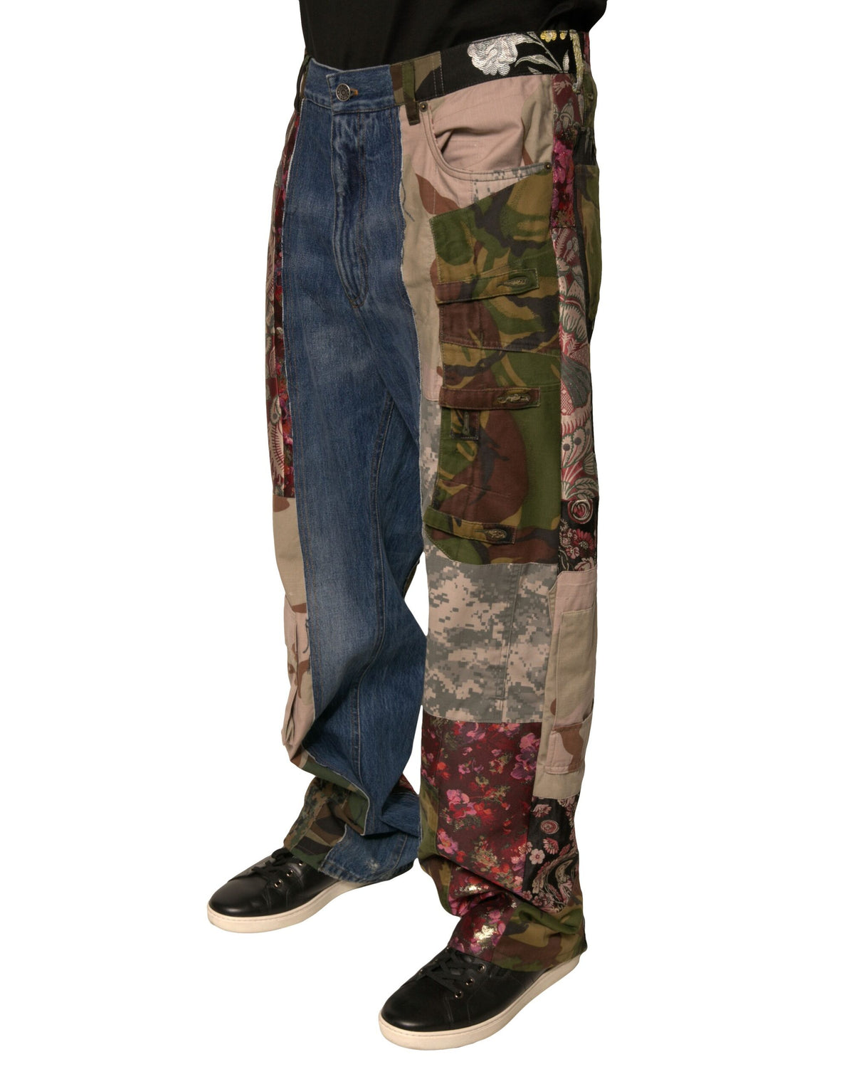 Dolce & Gabbana Blue Patchwork Cotton Straight Denim Men's Jeans