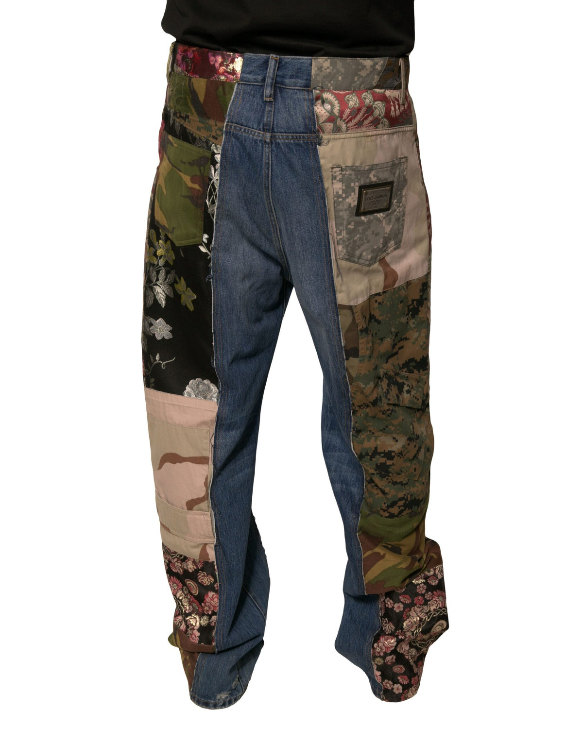 Dolce & Gabbana Blue Patchwork Cotton Straight Denim Men's Jeans