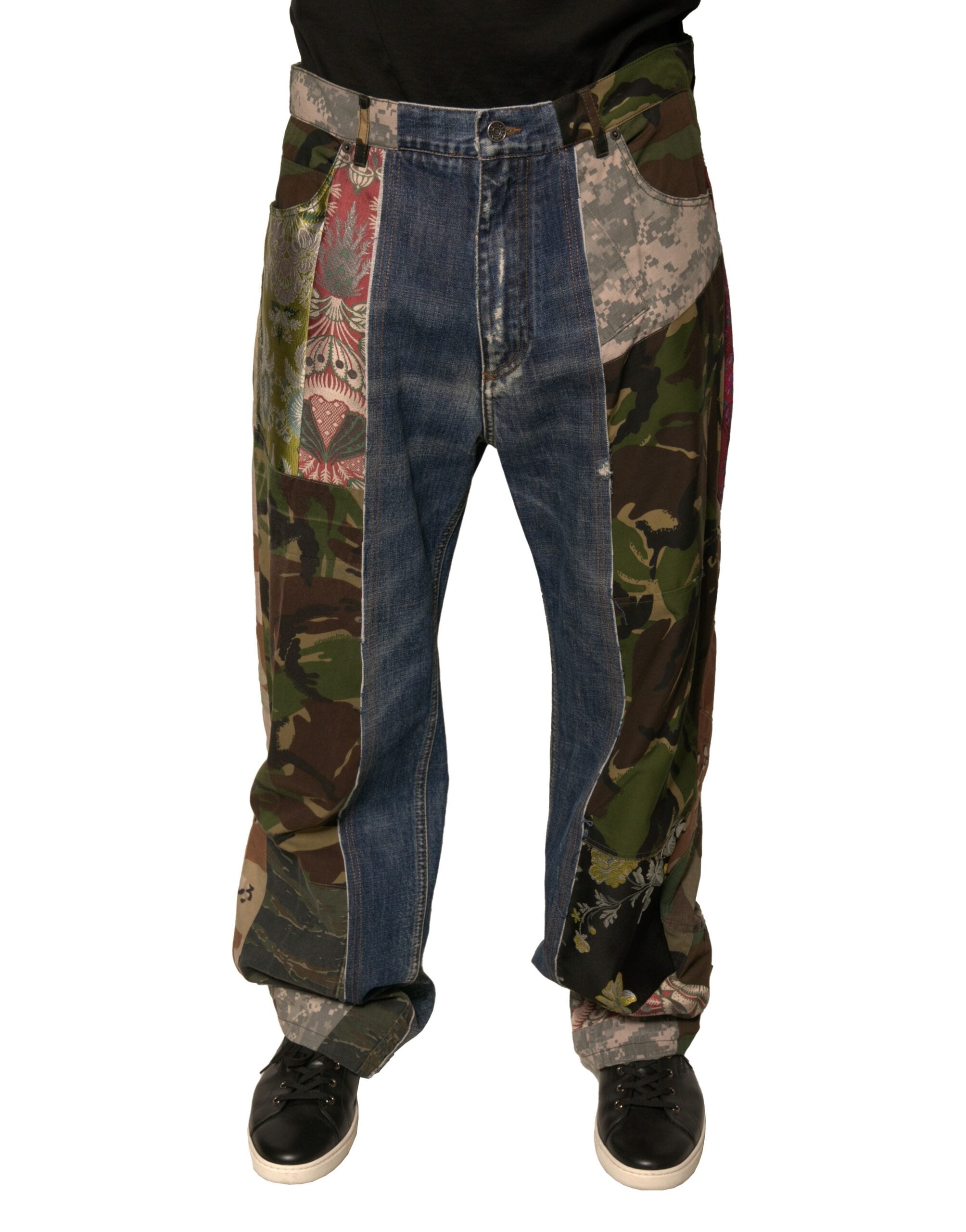 Dolce & Gabbana Blue Patchwork Cotton Straight Denim Men's Jeans