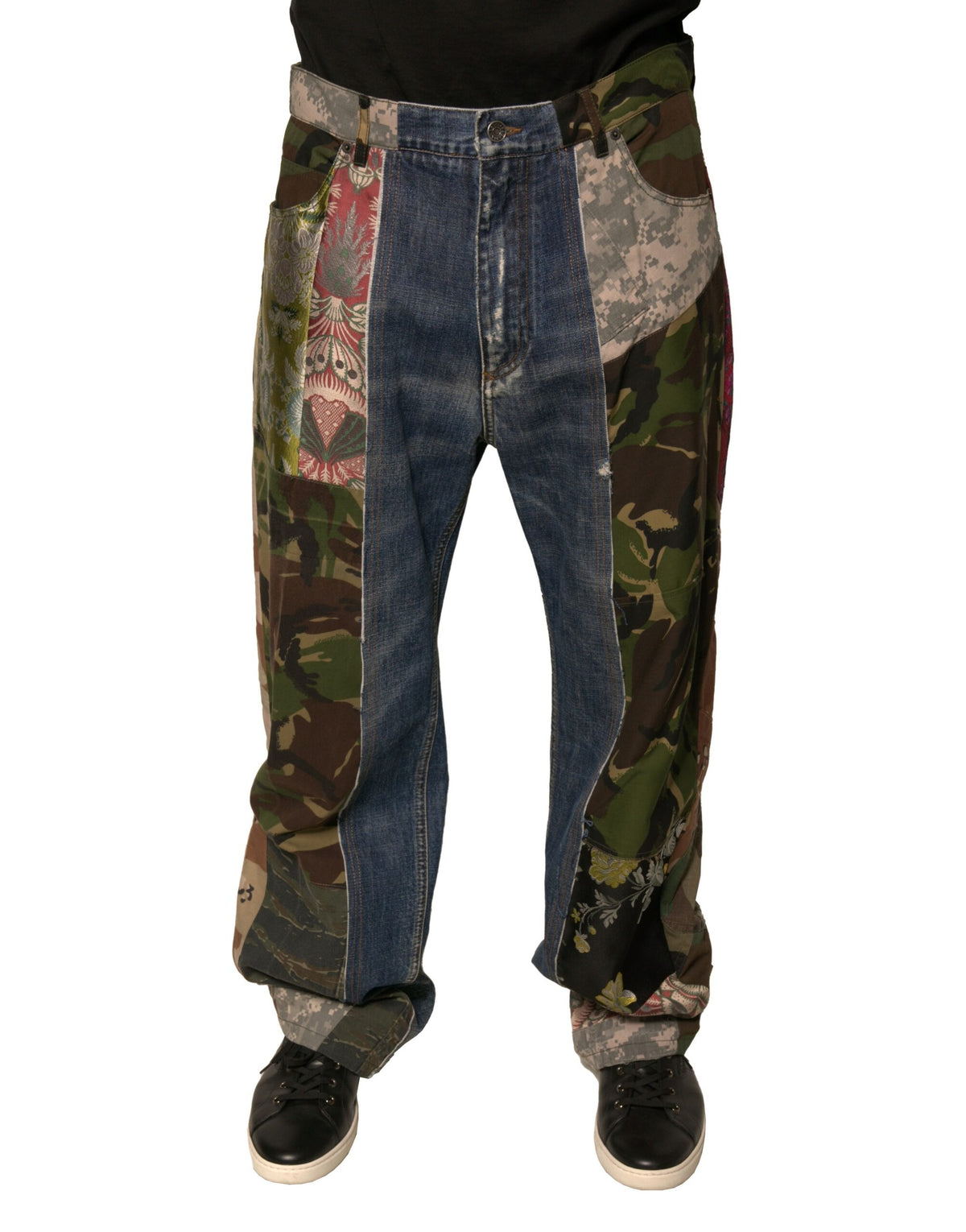 Dolce & Gabbana Blue Patchwork Cotton Straight Denim Men's Jeans