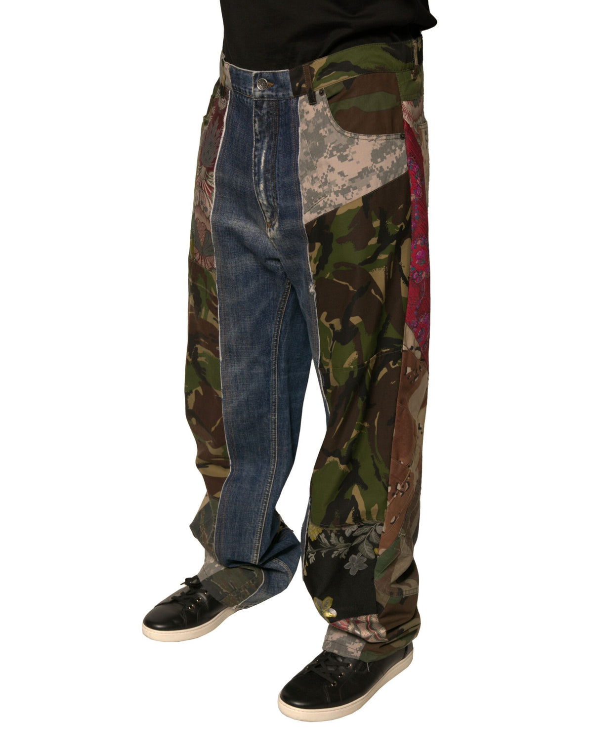 Dolce & Gabbana Blue Patchwork Cotton Straight Denim Men's Jeans