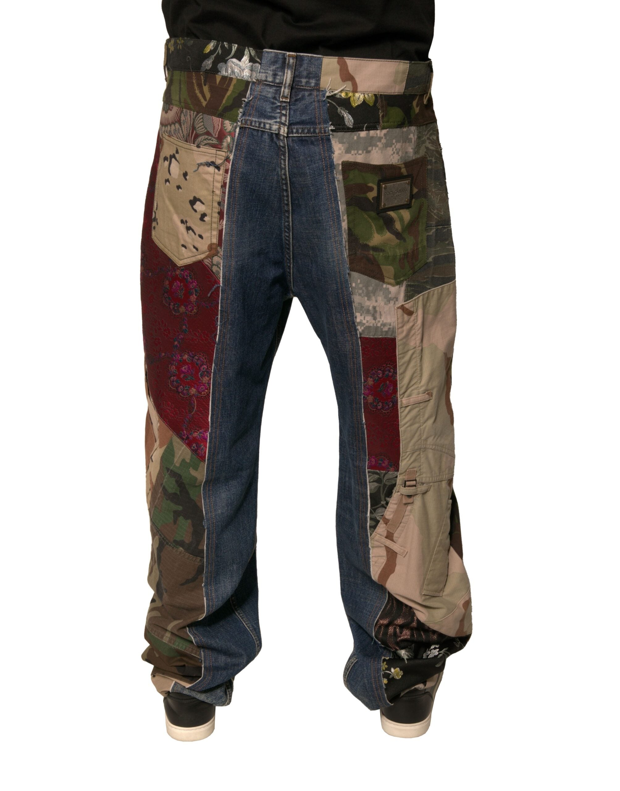 Dolce & Gabbana Blue Patchwork Cotton Straight Denim Men's Jeans