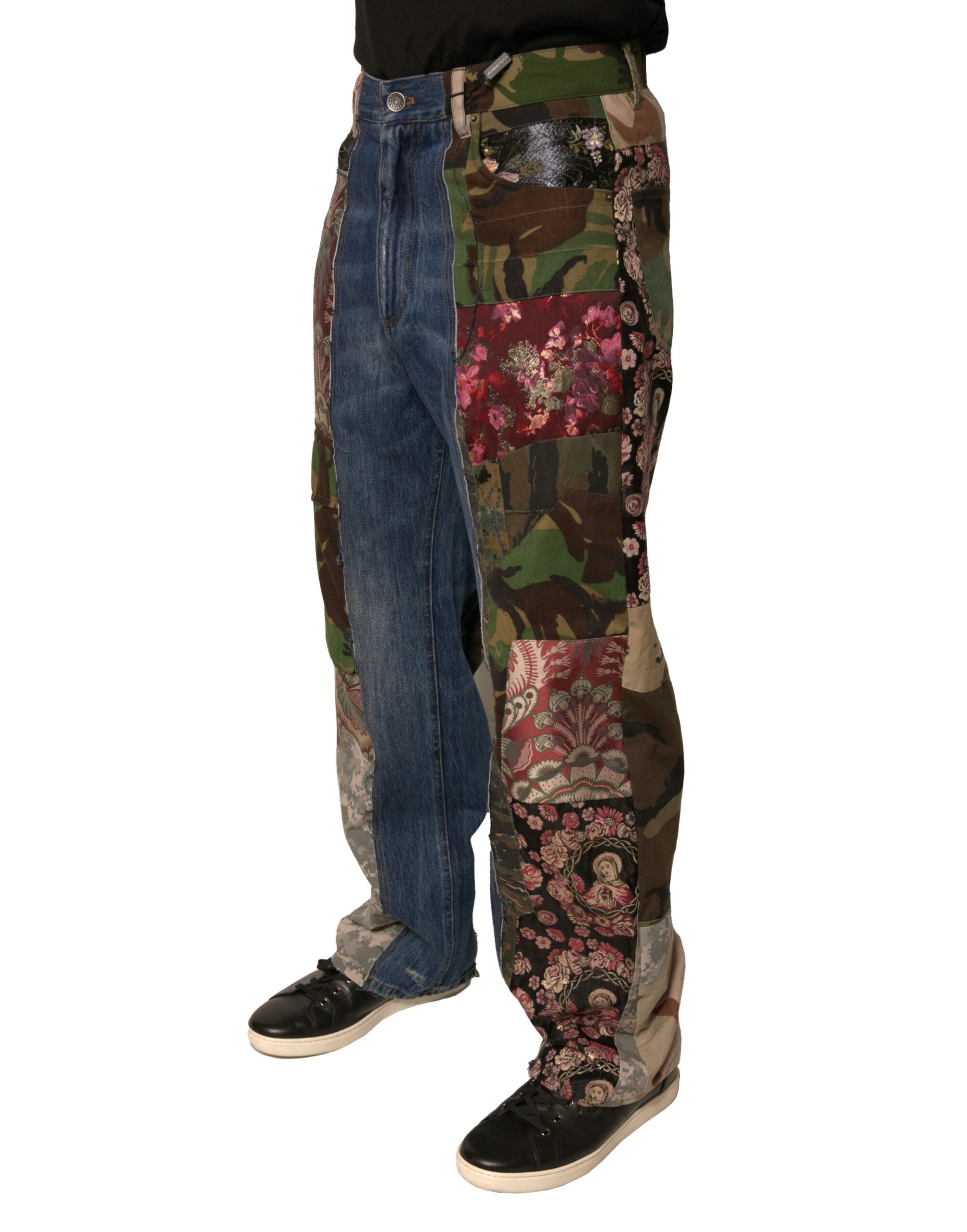 Dolce & Gabbana Blue Patchwork Cotton Straight Denim Men's Jeans