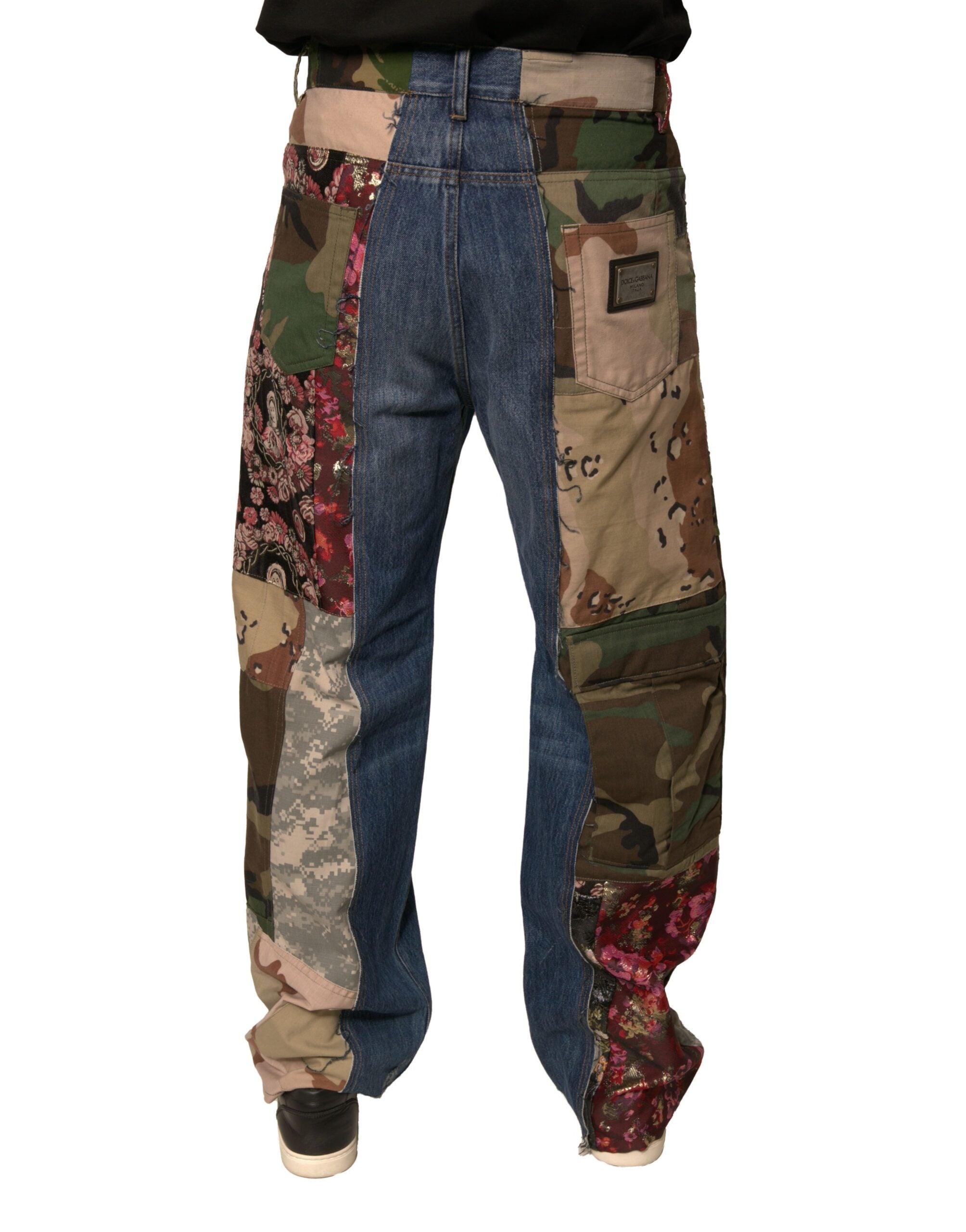 Dolce & Gabbana Blue Patchwork Cotton Straight Denim Men's Jeans